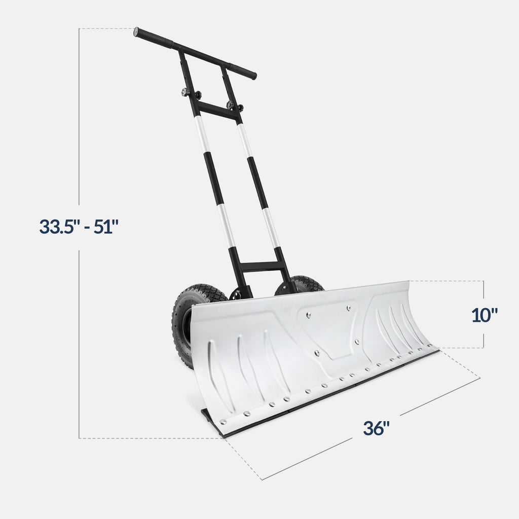 Galvanized Blade 2-Wheel Snow Pusher w/ Adjustable Handle - 36in