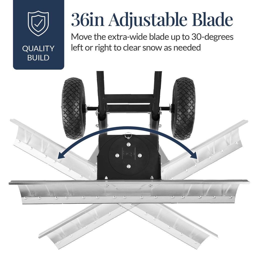 Galvanized Blade 2-Wheel Snow Pusher w/ Adjustable Handle - 36in