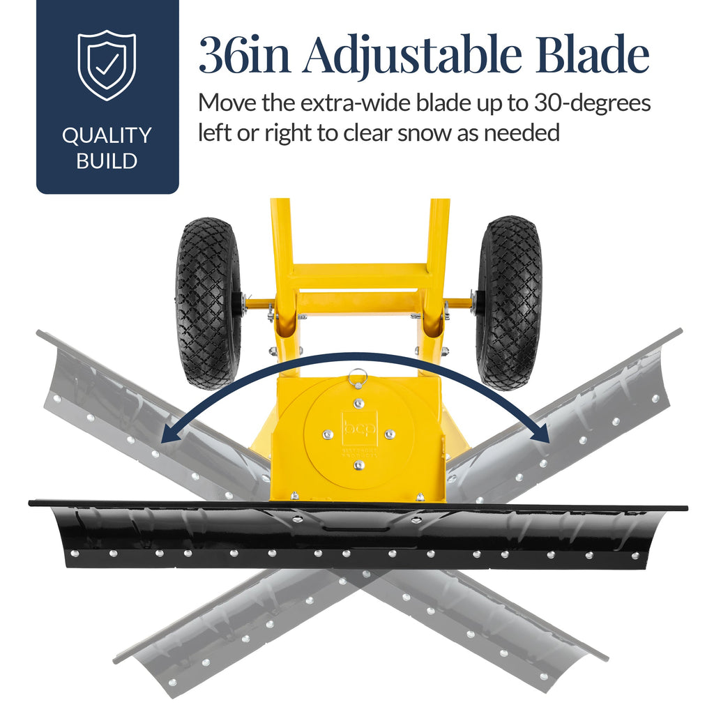 Galvanized Blade 2-Wheel Snow Pusher w/ Adjustable Handle - 36in