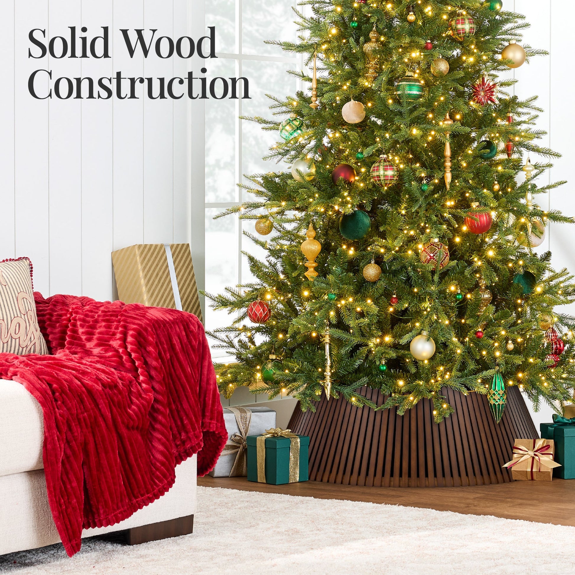 Christmas Tree Collar, Solid Wood Slatted Tree Accessory - 36in