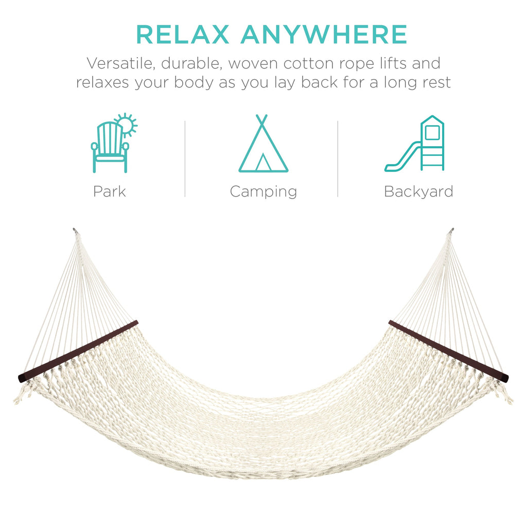 Cotton Rope 2-Person Double Hammock w/ Spreader Bars, Carrying Case