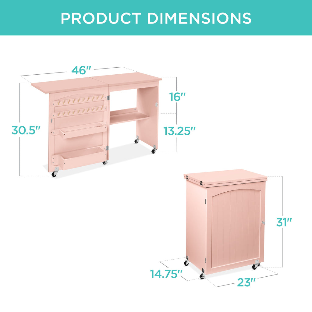 Folding Sewing Table Multipurpose Craft Station & Side Table w/ Wheels