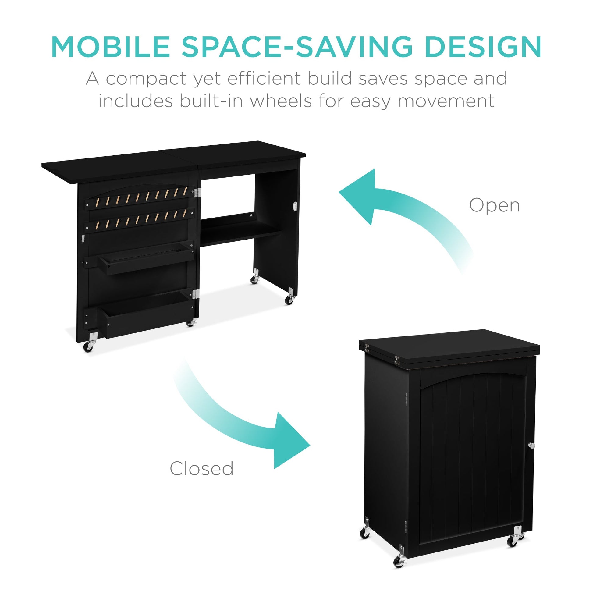 Folding Sewing Table Multipurpose Craft Station & Side Table w/ Wheels