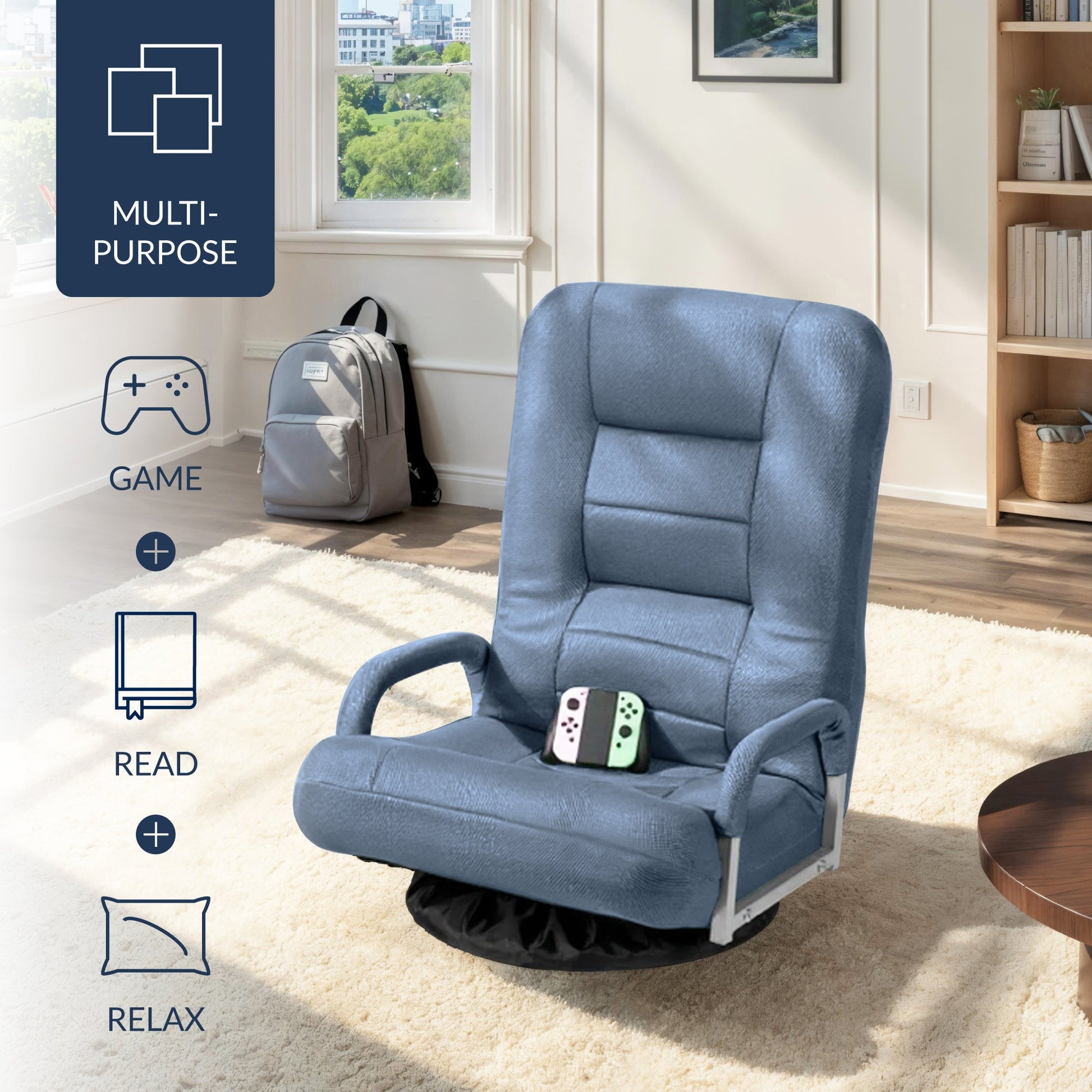 Gaming Floor Chair w/ 360-Degree Swivel, Armrest, Adjustable Backrest