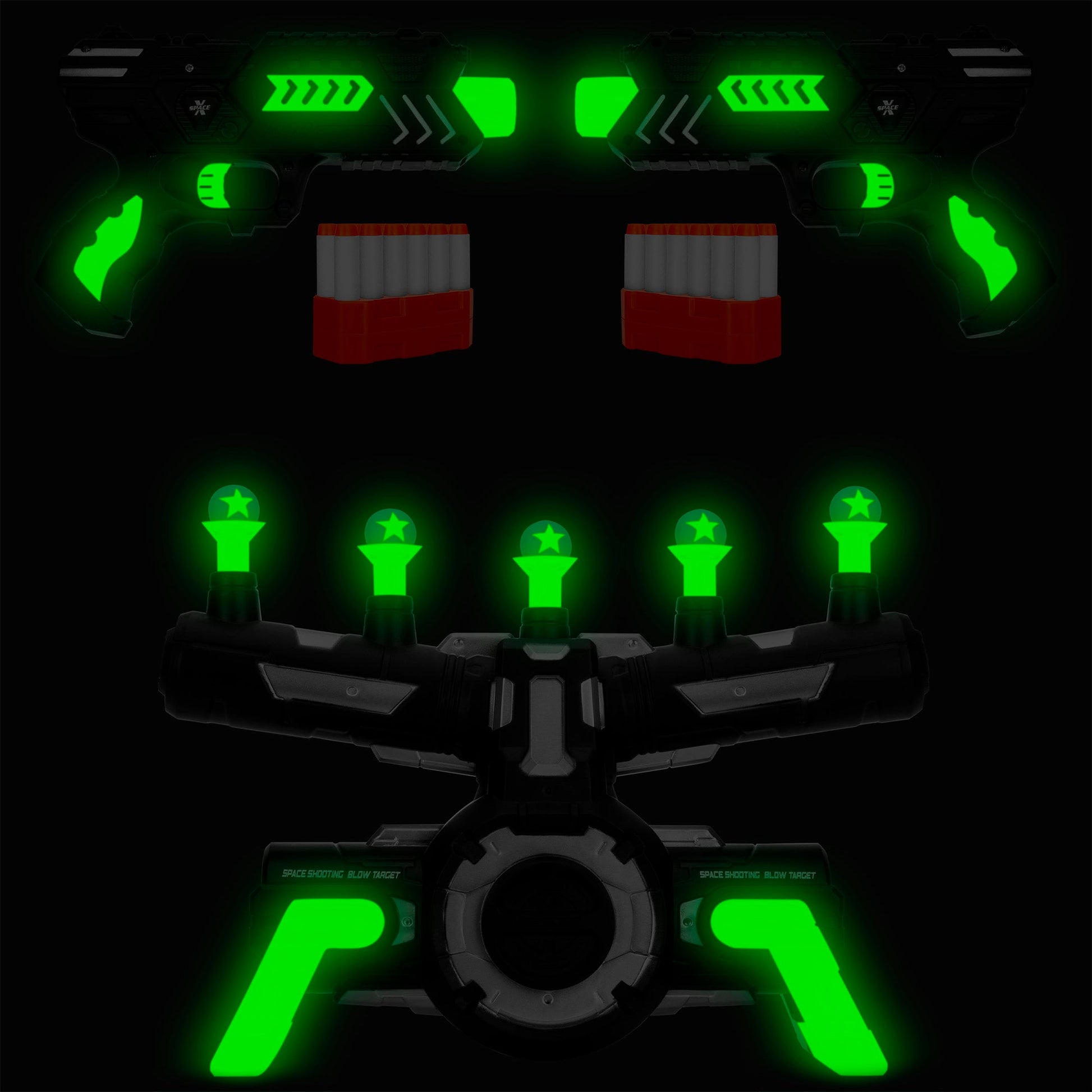 Glow-in-the-Dark Floating Target & Blaster Set w/ 24 Darts, 20 Targets