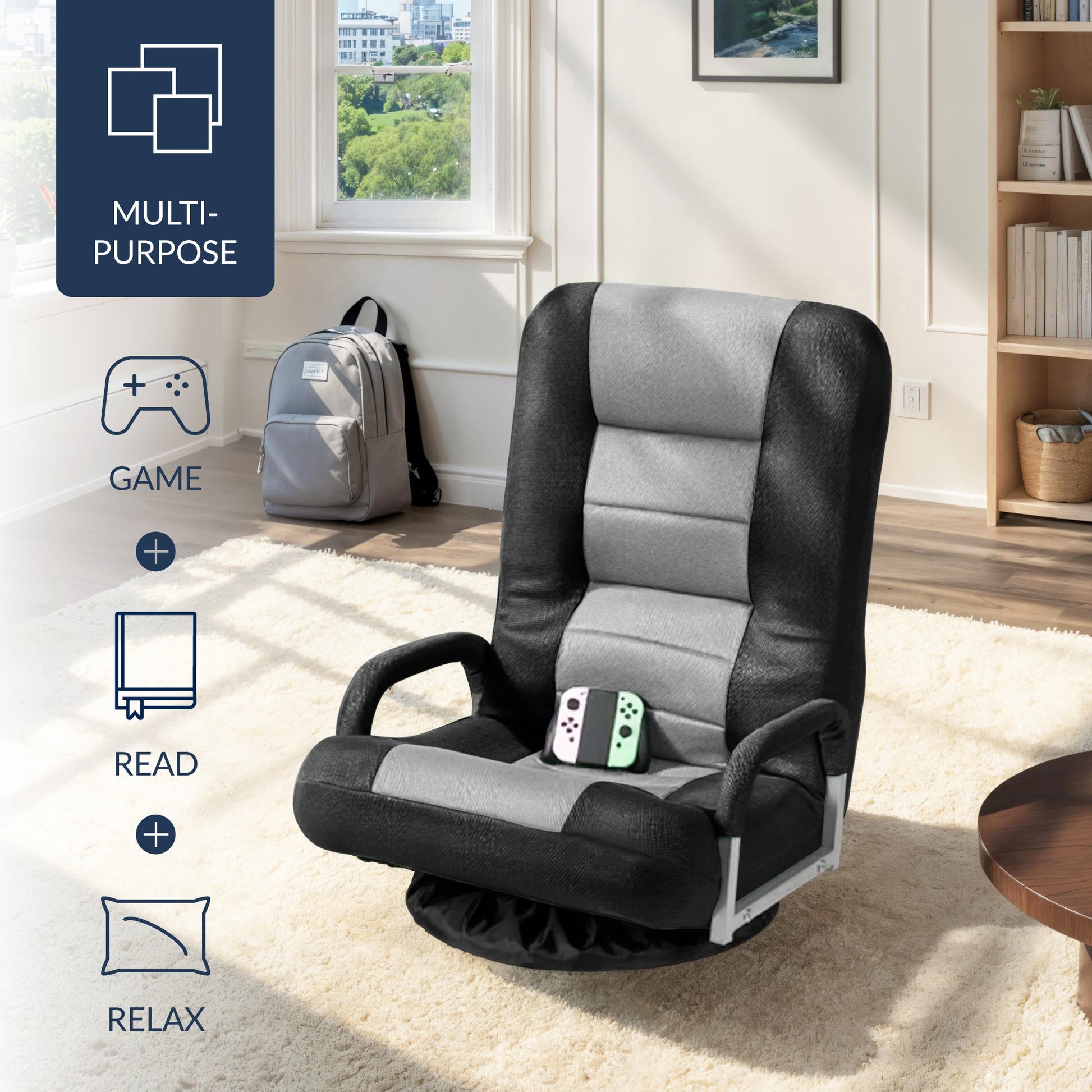 Gaming Floor Chair w/ 360-Degree Swivel, Armrest, Adjustable Backrest