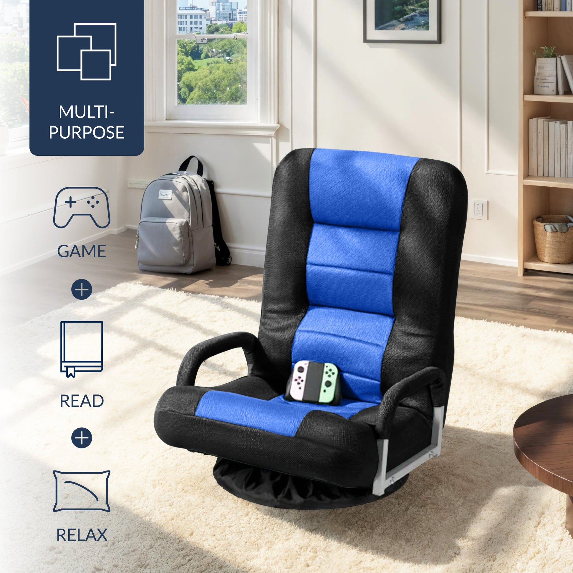 Gaming Floor Chair w/ 360-Degree Swivel, Armrest, Adjustable Backrest