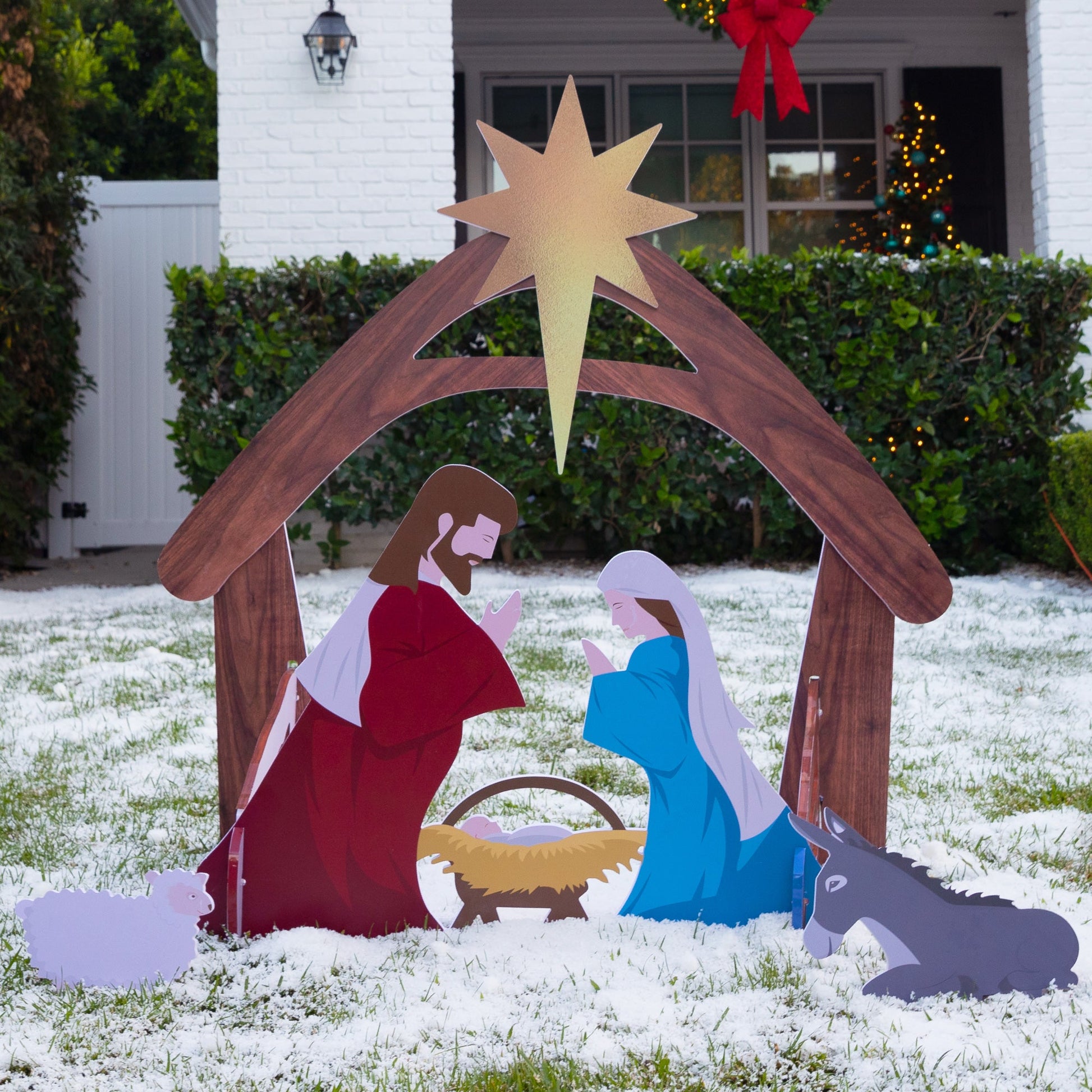 Christmas Nativity Scene Yard Decoration w/ Water Resistant PVC