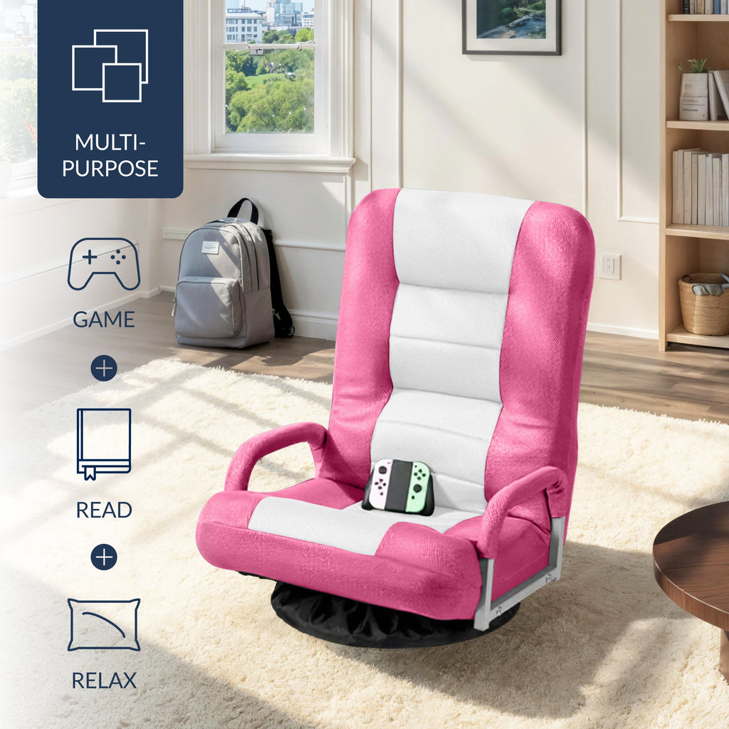 Gaming Floor Chair w/ 360-Degree Swivel, Armrest, Adjustable Backrest