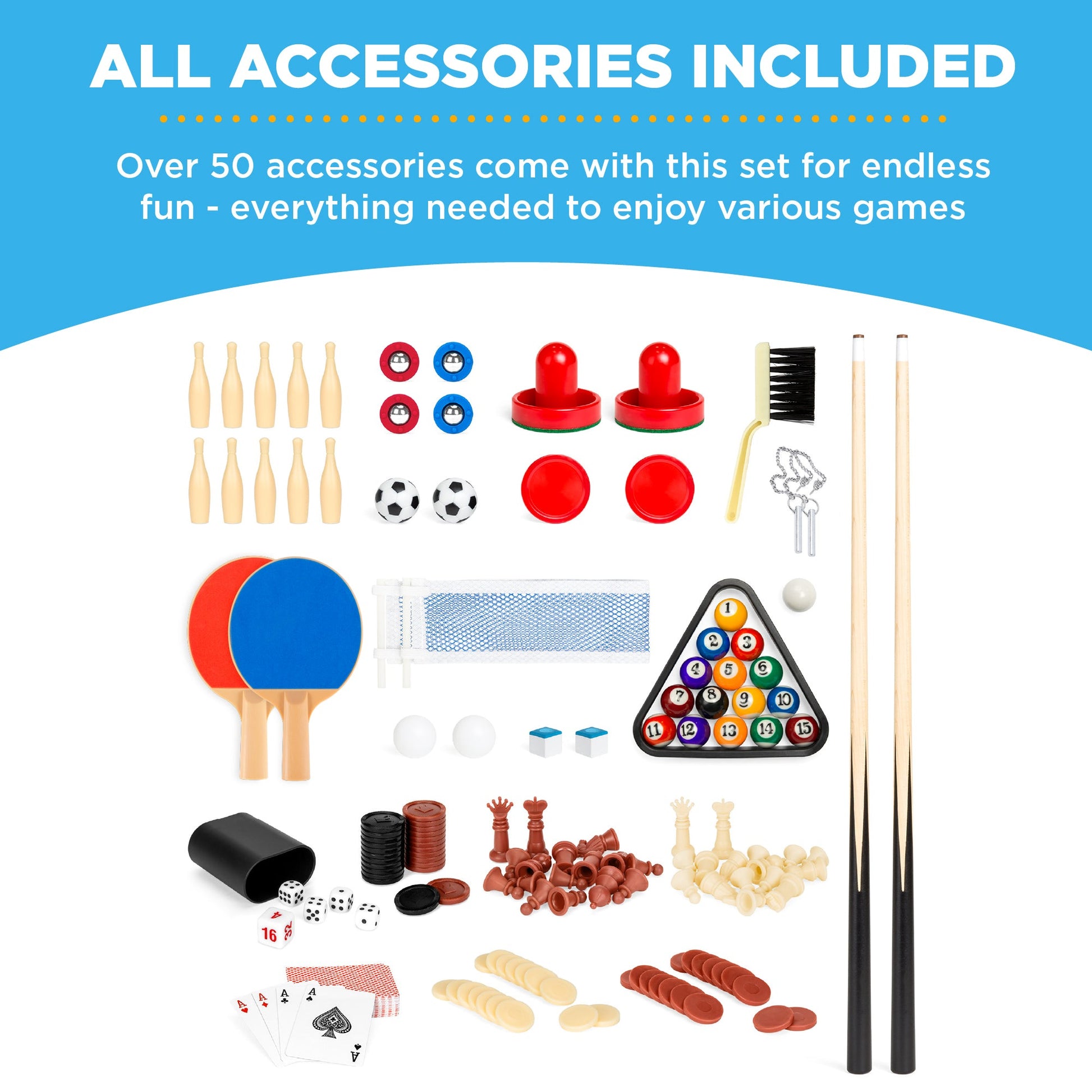 10-in-1 Combo Game Table Set w/ Pool, Foosball, Ping Pong, Chess - 2x4ft