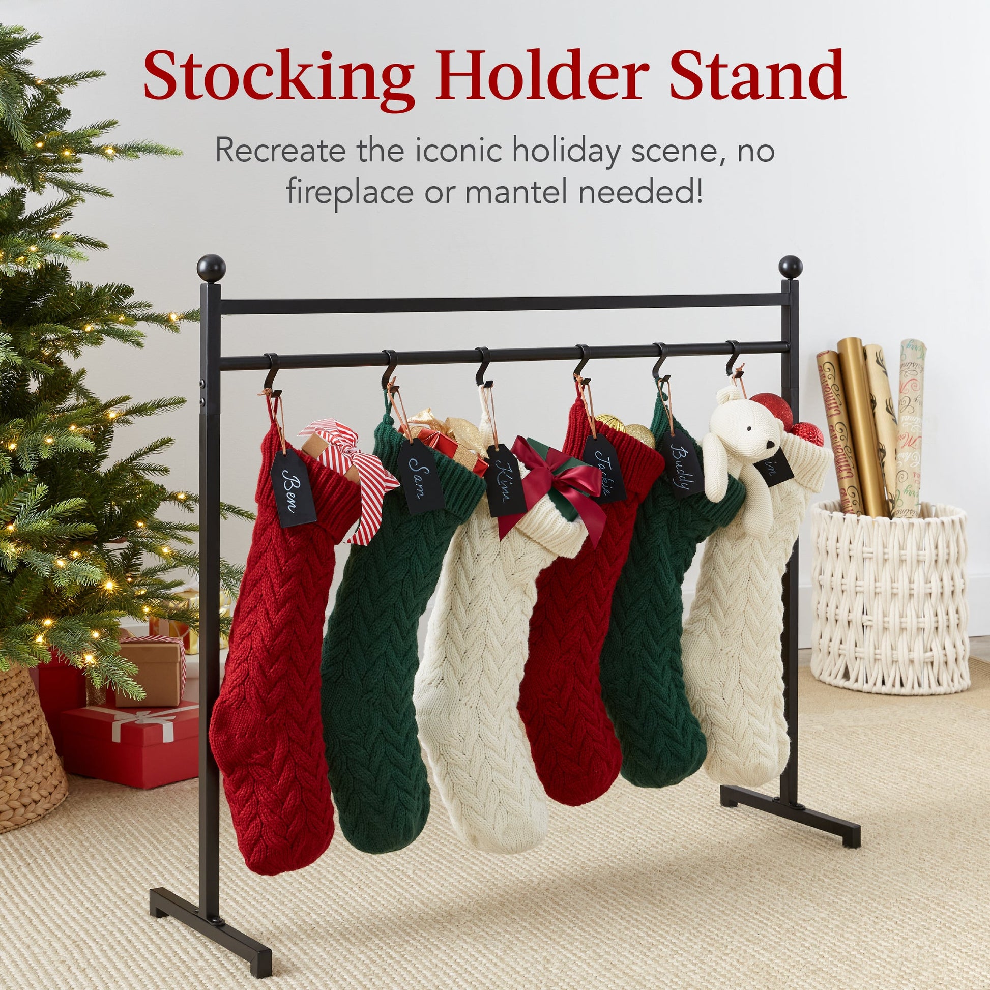 Christmas Stocking Stand, Decor Display w/ Name Tags, Chalk Marker- 3ft