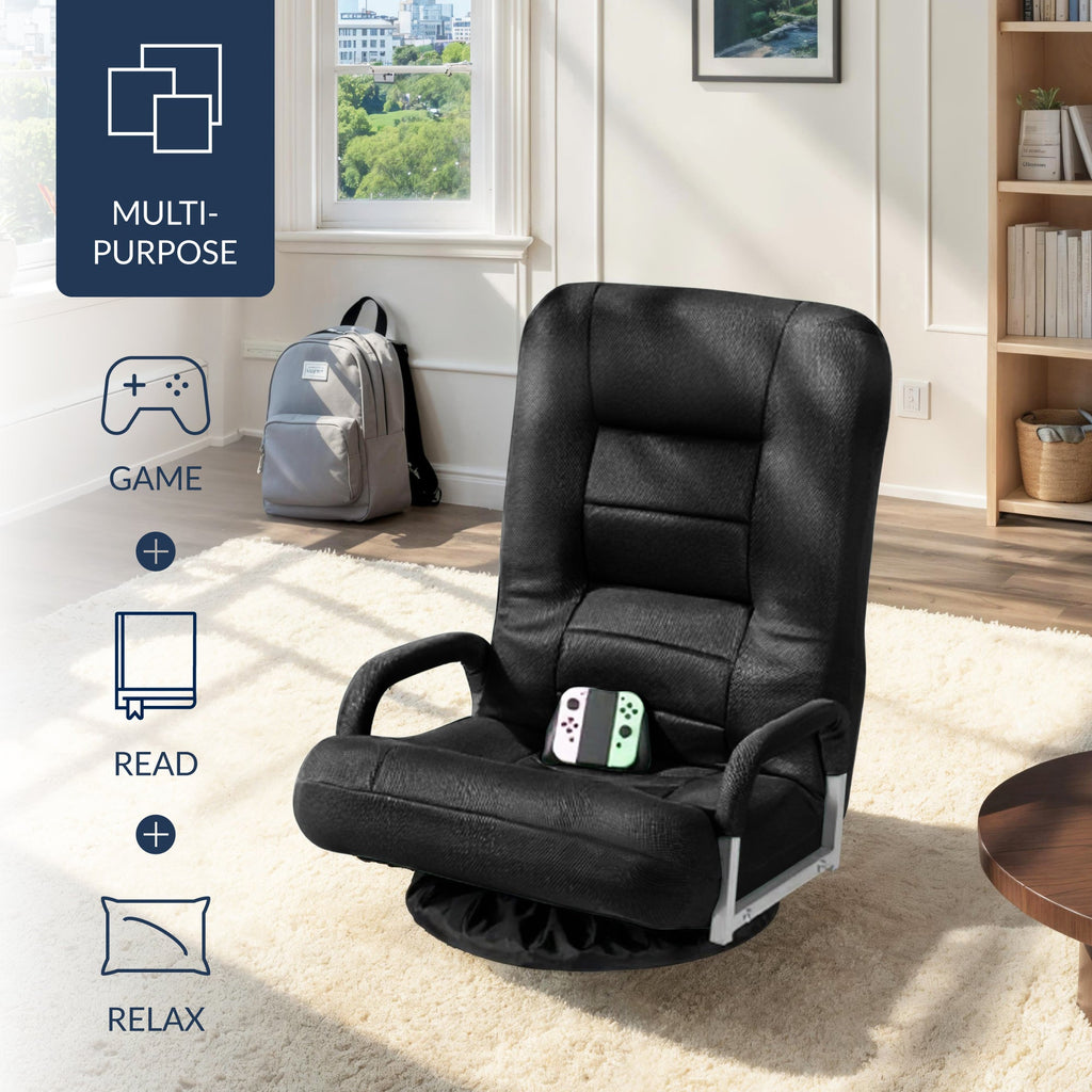 Gaming Floor Chair w/ 360-Degree Swivel, Armrest, Adjustable Backrest