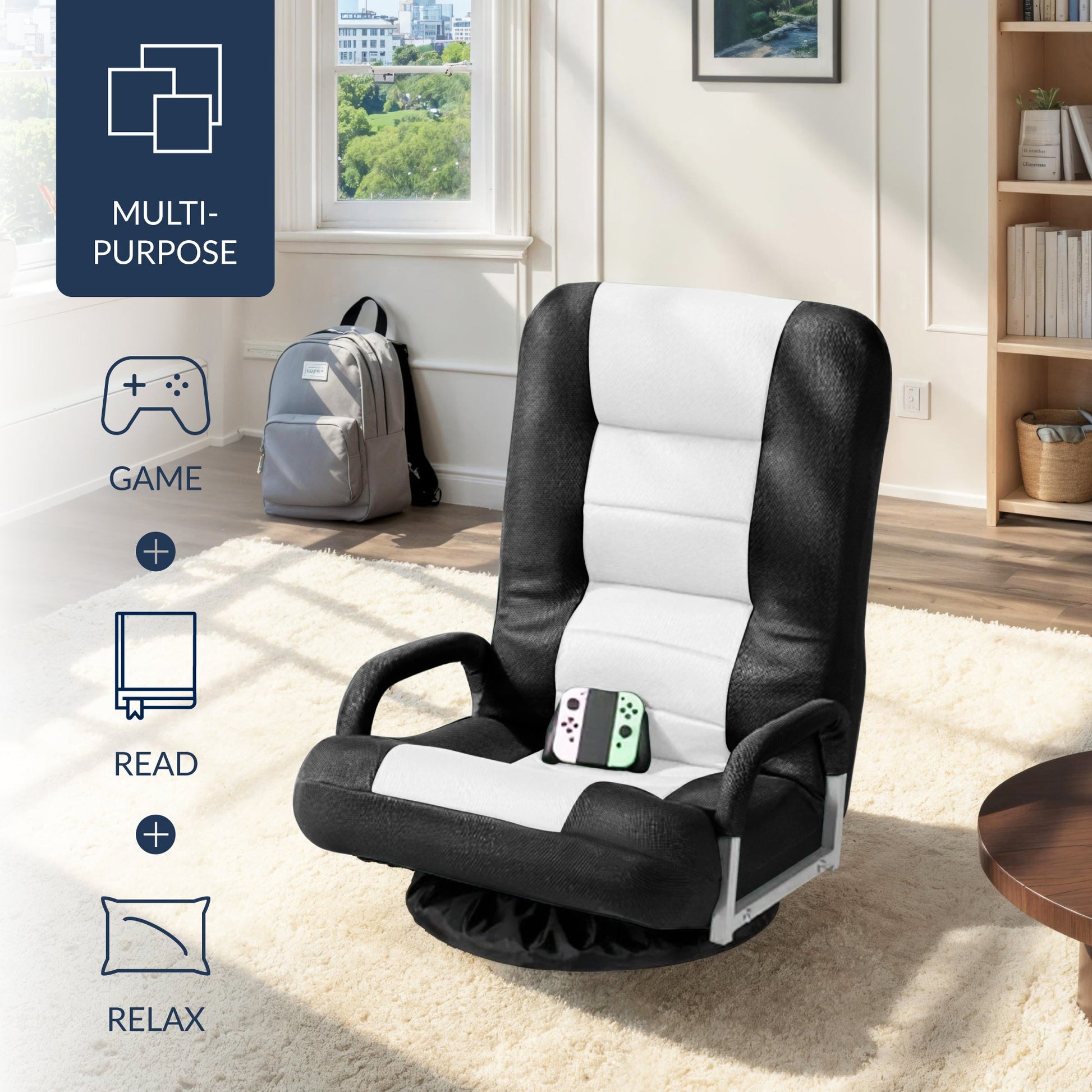 Gaming Floor Chair w/ 360-Degree Swivel, Armrest, Adjustable Backrest