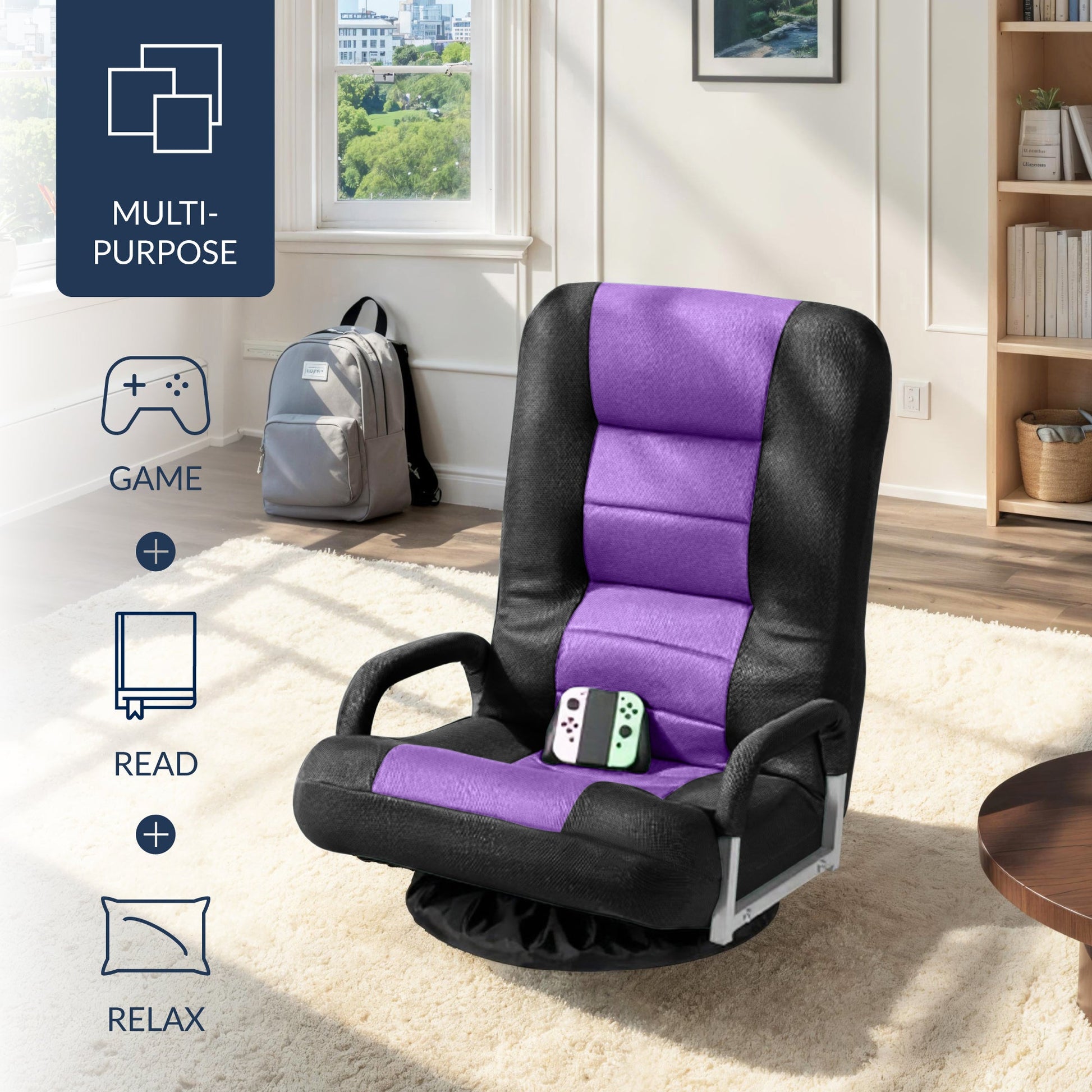 Gaming Floor Chair w/ 360-Degree Swivel, Armrest, Adjustable Backrest