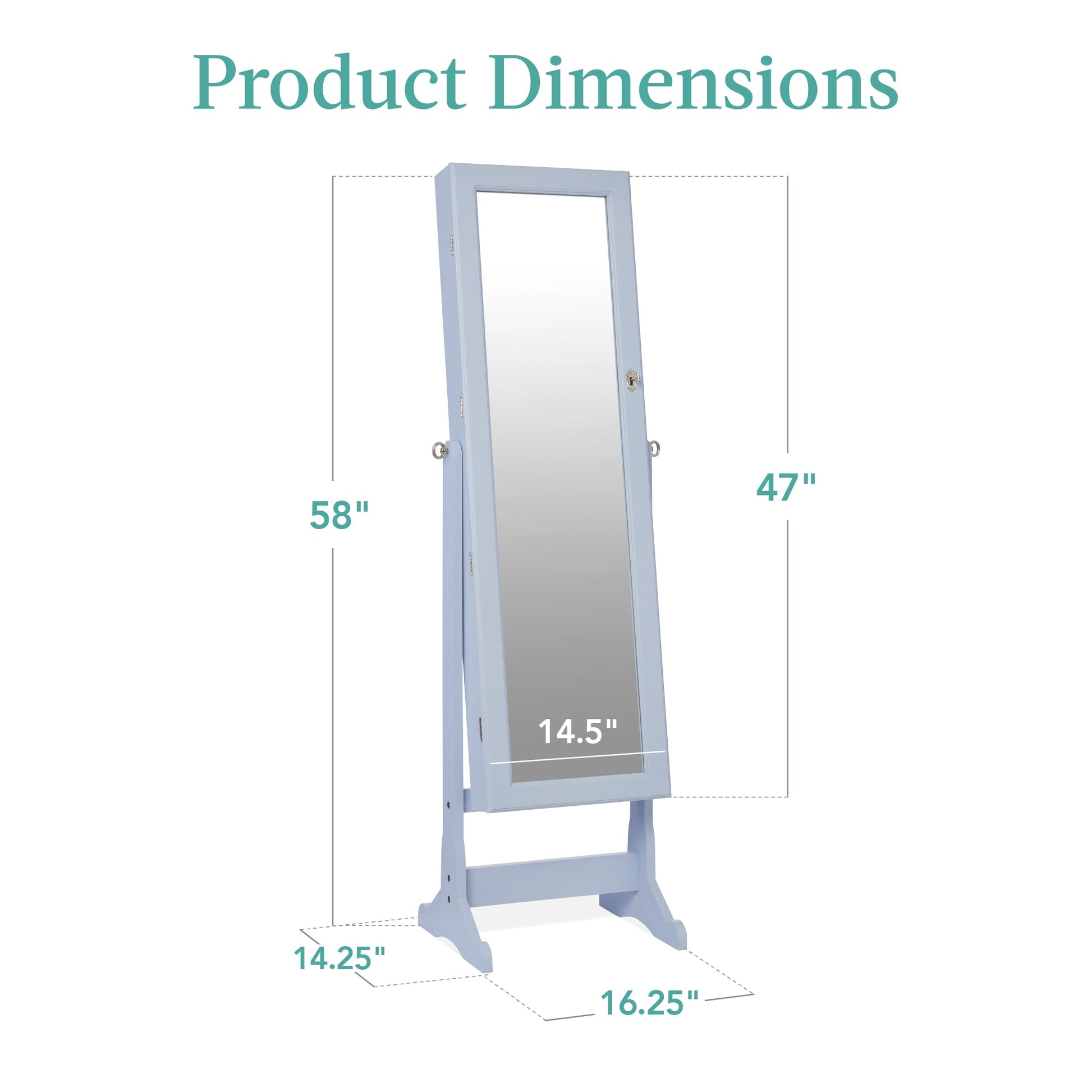 Full Length Freestanding Jewelry Mirror Armoire w/ Velvet Interior