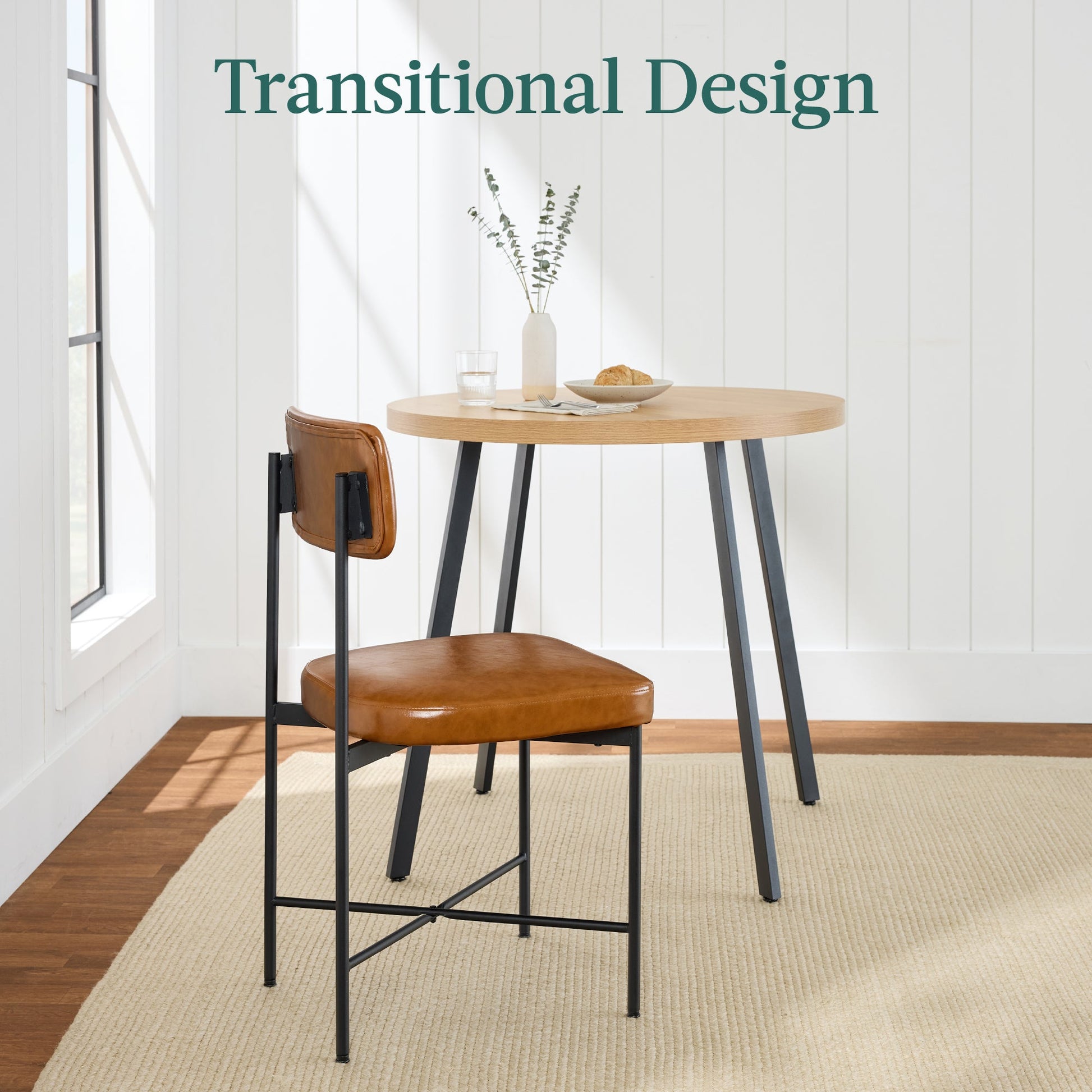 Dining Chair Set of 2, Faux Leather, Standard Height, Metal Frame