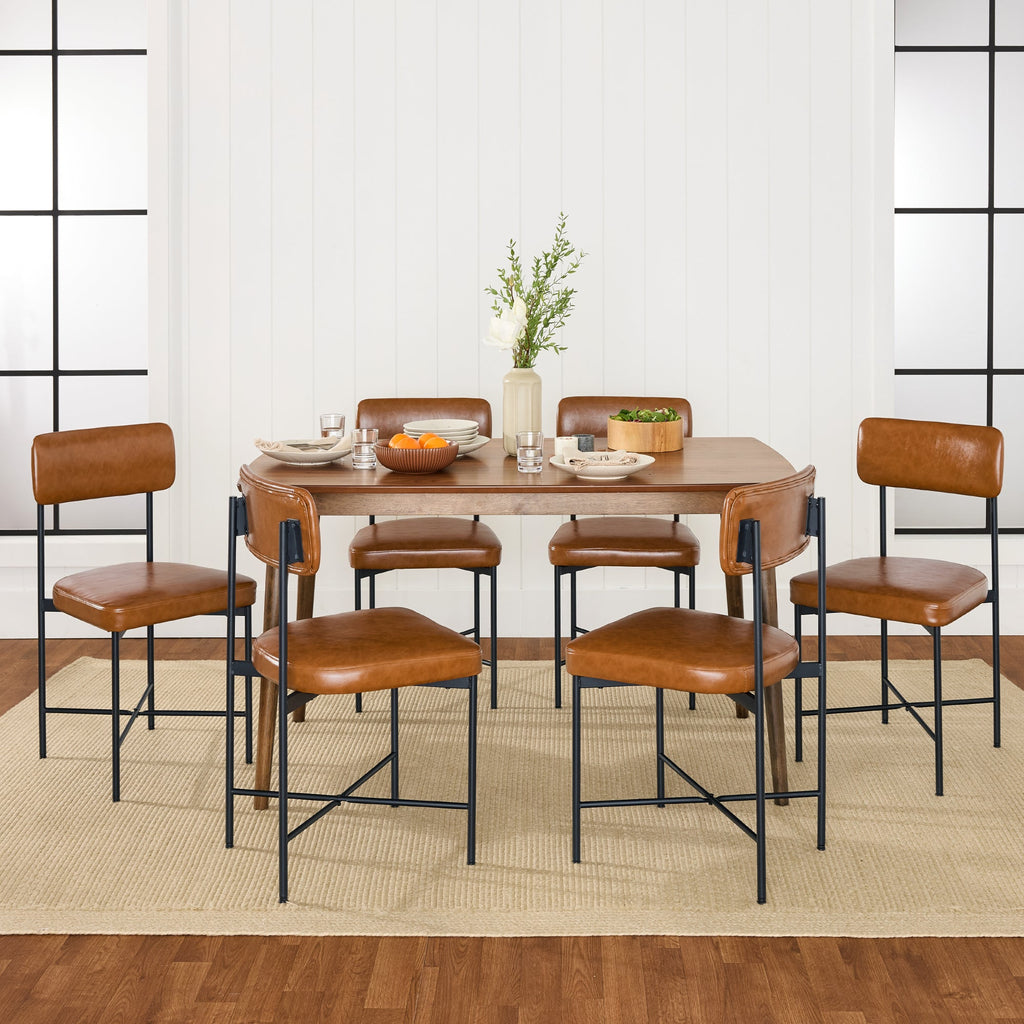 Dining Chair Set of 2, Faux Leather, Standard Height, Metal Frame