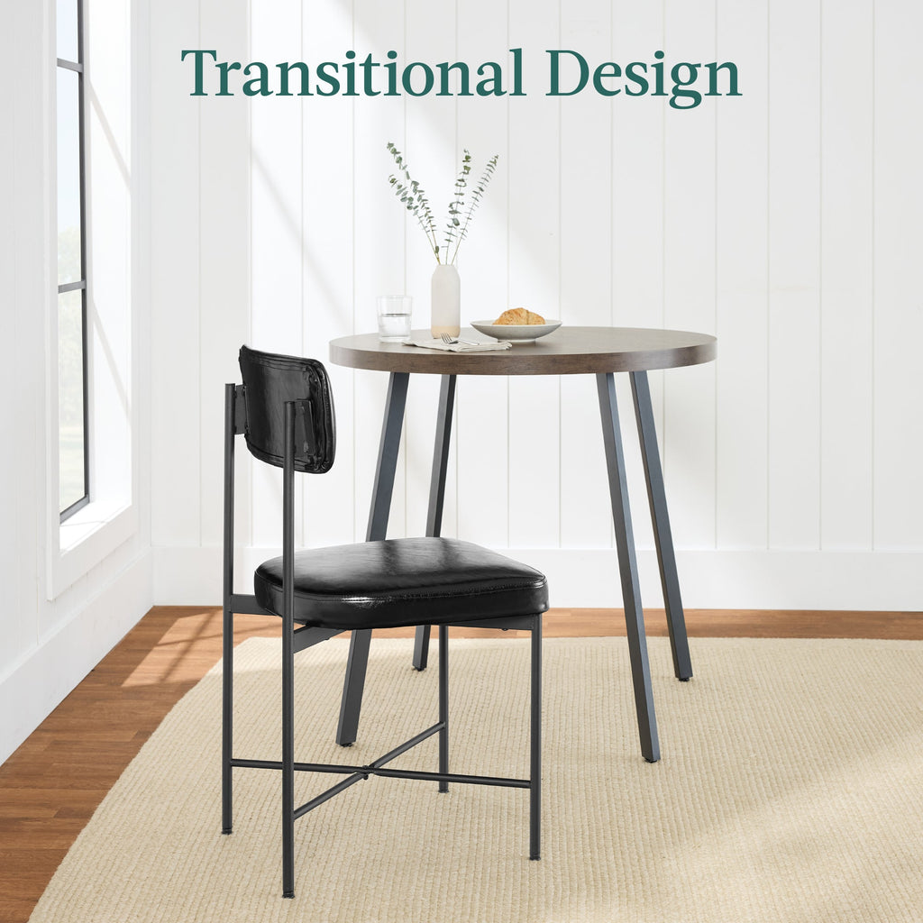 Dining Chair Set of 2, Faux Leather, Standard Height, Metal Frame