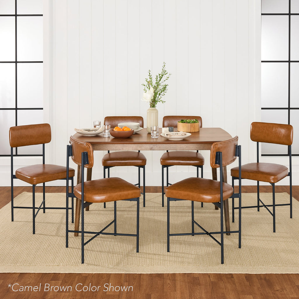 Dining Chair Set of 2, Faux Leather, Standard Height, Metal Frame