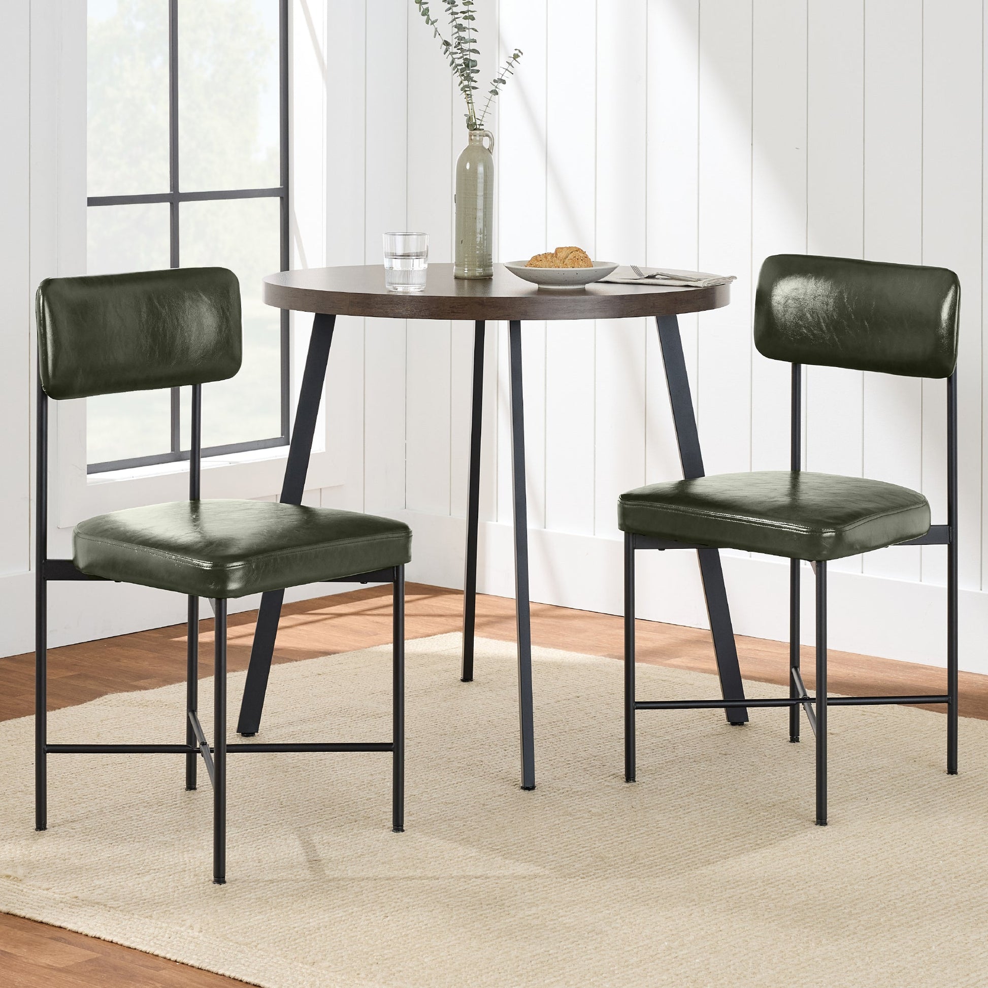 Dining Chair Set of 2, Faux Leather, Standard Height, Metal Frame