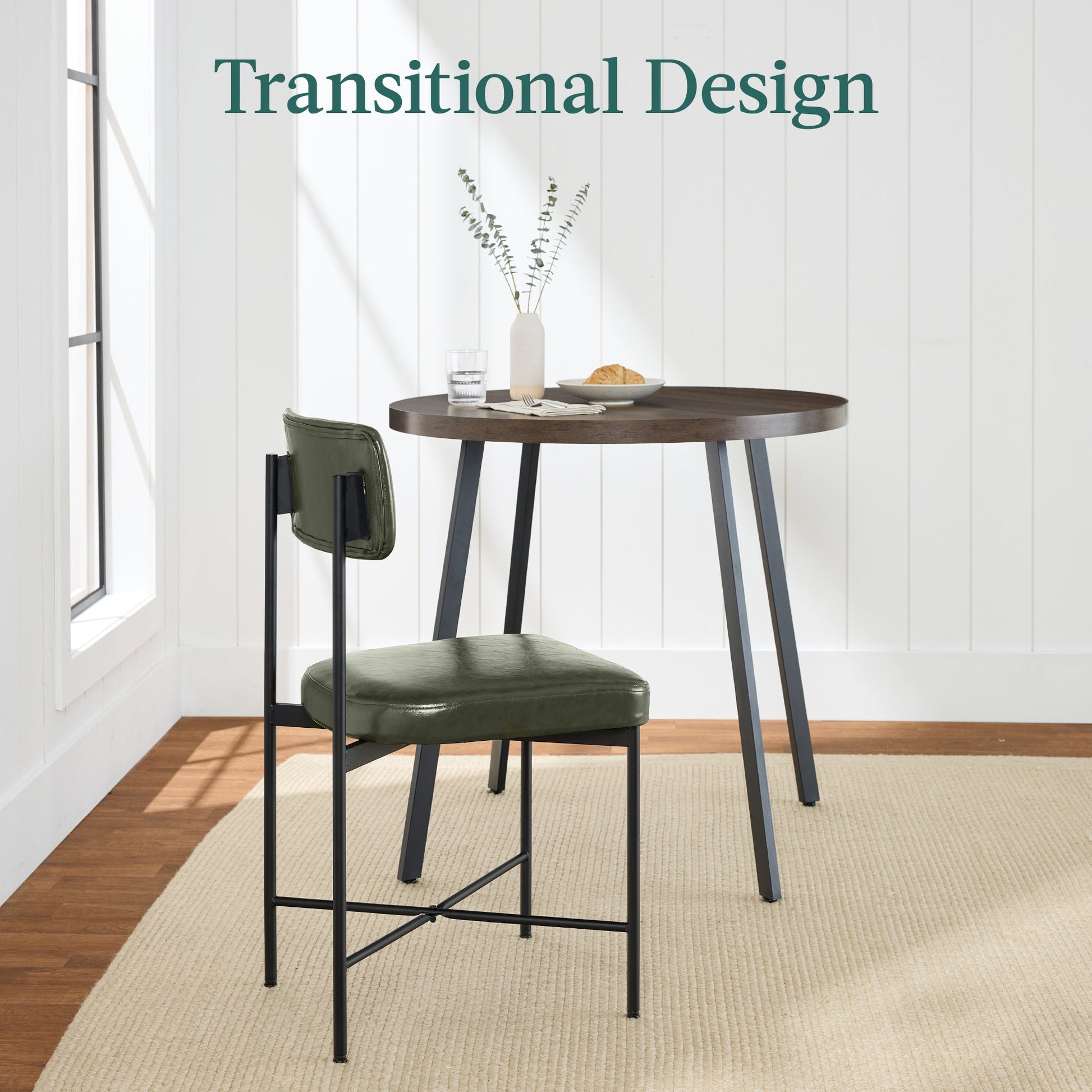 Dining Chair Set of 2, Faux Leather, Standard Height, Metal Frame