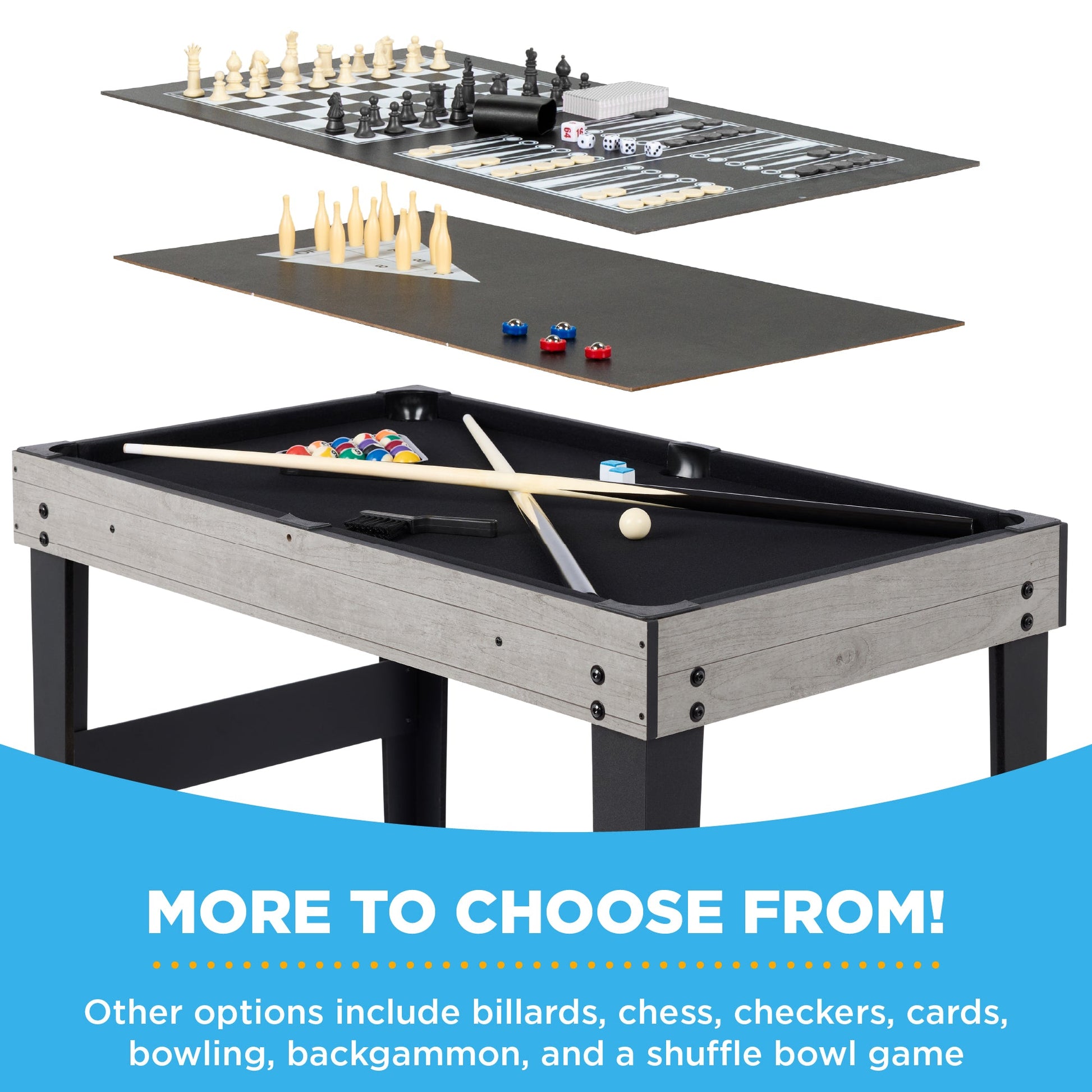 10-in-1 Combo Game Table Set w/ Pool, Foosball, Ping Pong, Chess - 2x4ft