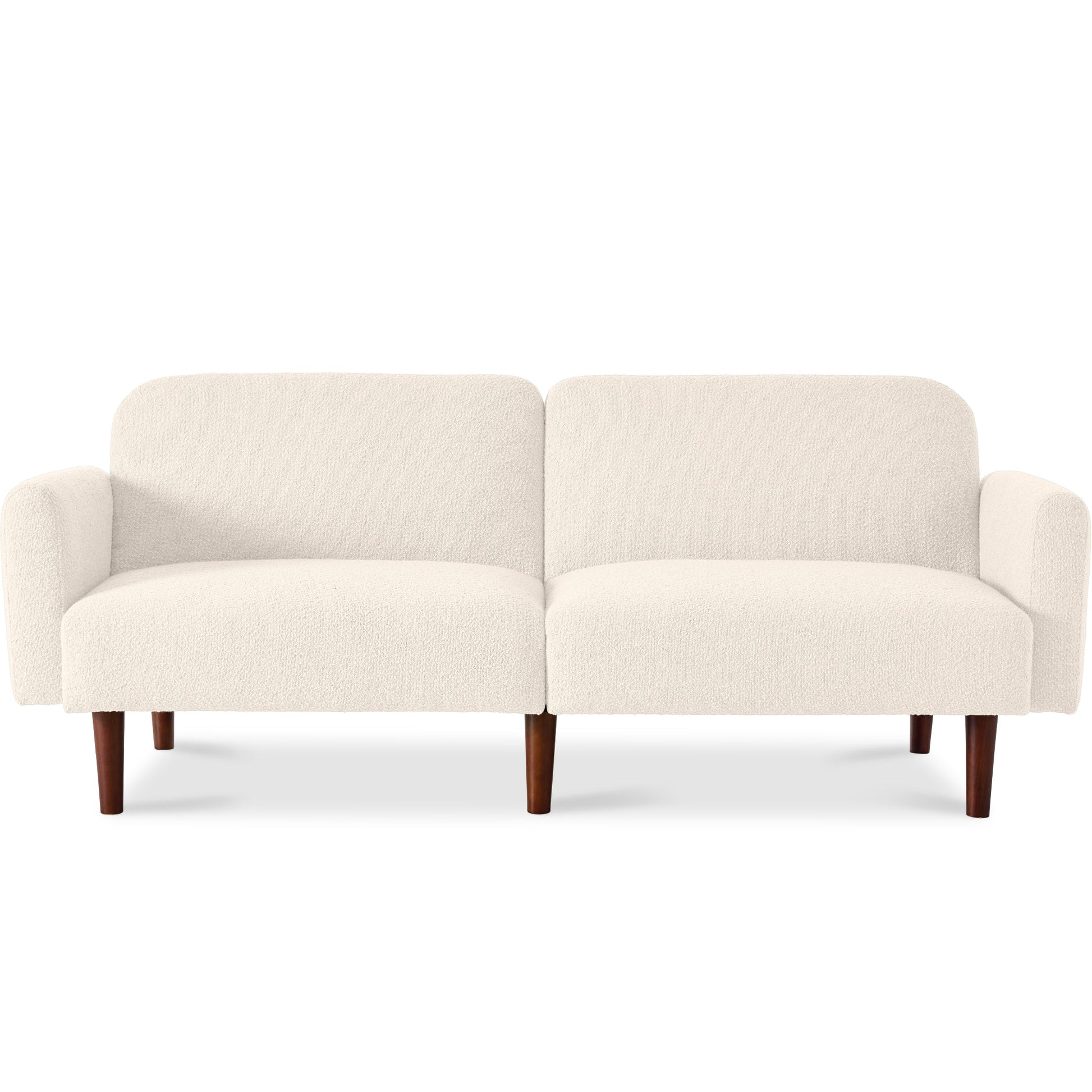 Curved Convertible Futon, Boucle Fabric Split-Back Sleeper Bed