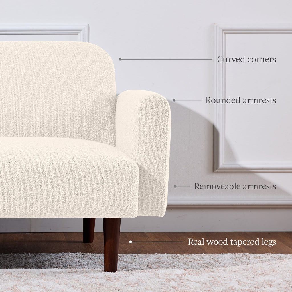 Curved Convertible Futon, Boucle Fabric Split-Back Sleeper Bed