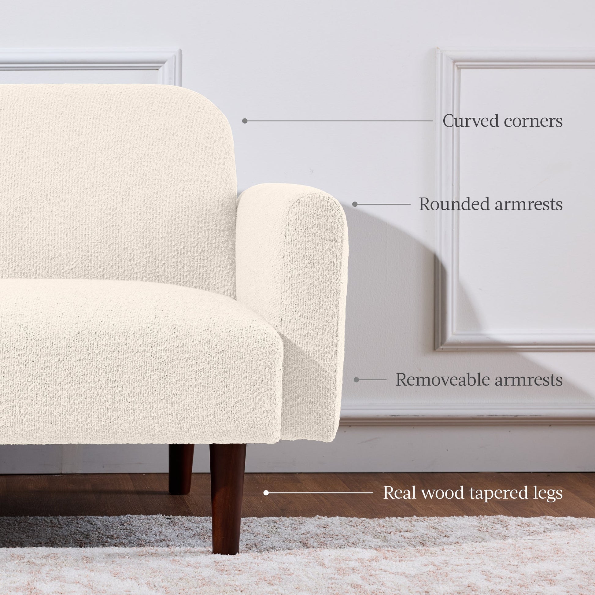 Curved Convertible Futon, Boucle Fabric Split-Back Sleeper Bed