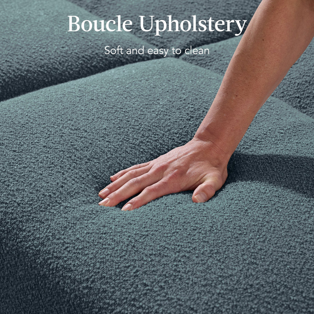 Curved Convertible Futon, Boucle Fabric Split-Back Sleeper Bed