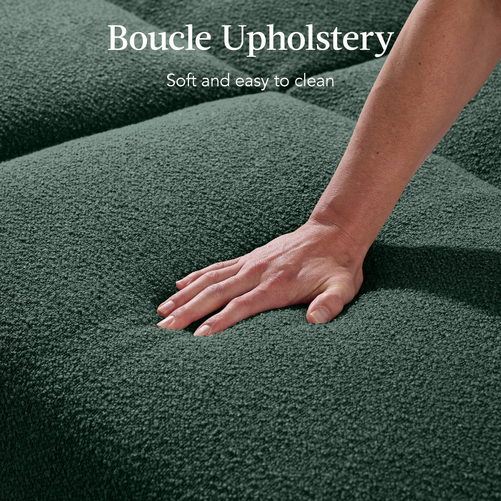 Curved Convertible Futon, Boucle Fabric Split-Back Sleeper Bed