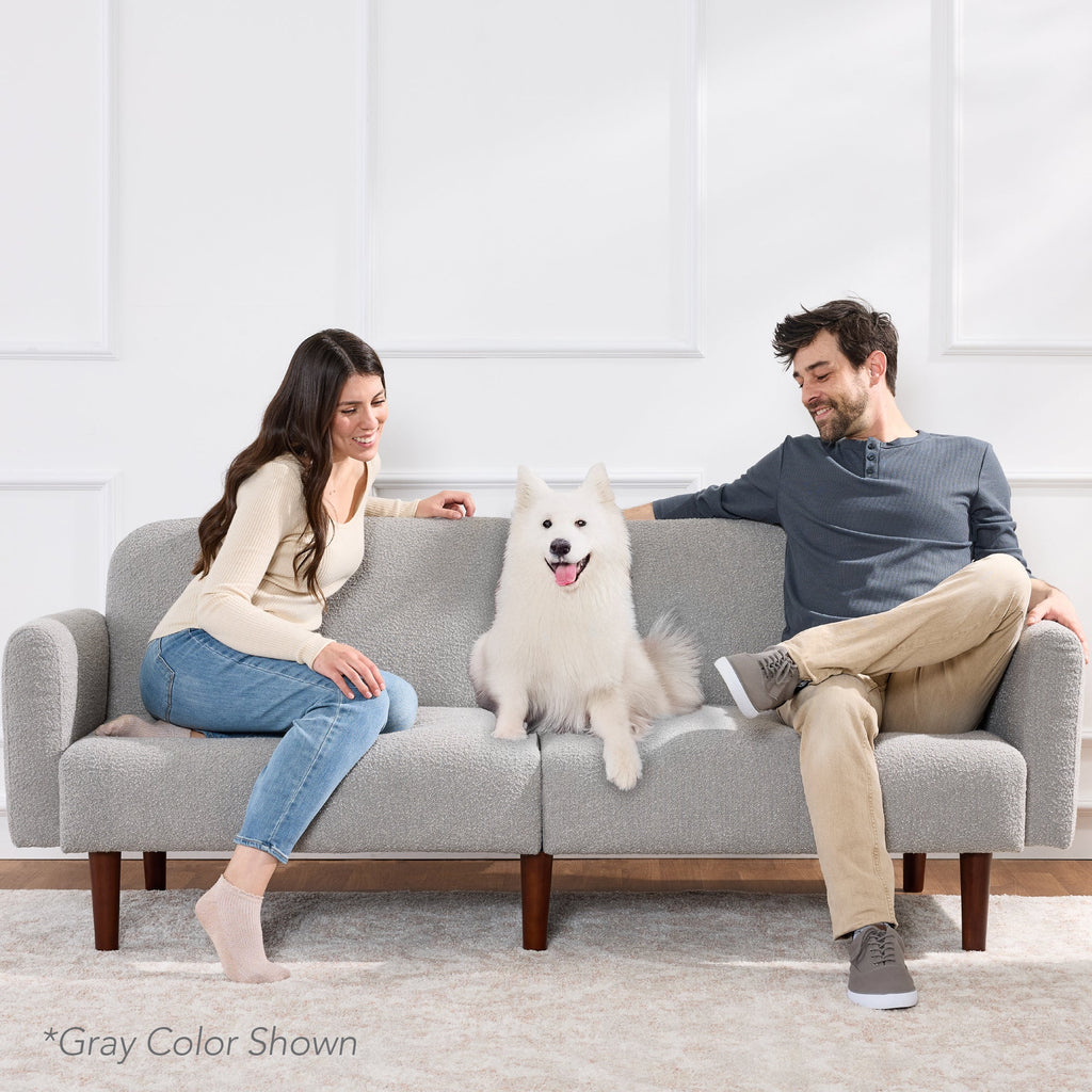 Curved Convertible Futon, Boucle Fabric Split-Back Sleeper Bed