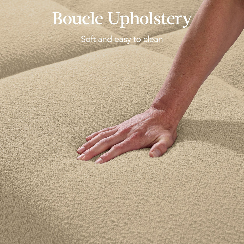 Curved Convertible Futon, Boucle Fabric Split-Back Sleeper Bed