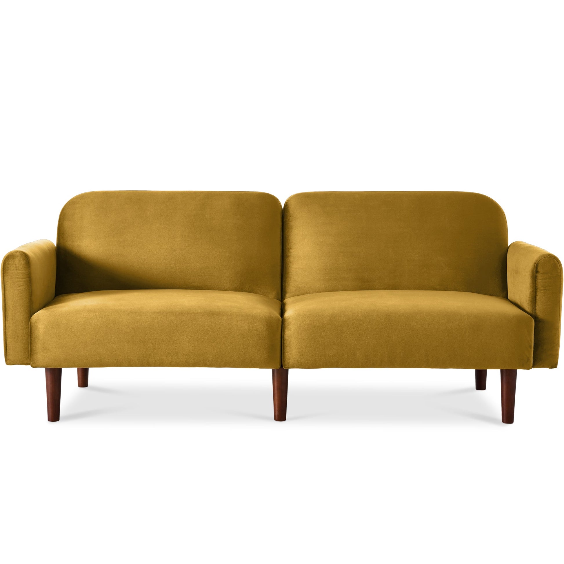 Curved Convertible Futon, Velvet Fabric Split-Back Sleeper Bed