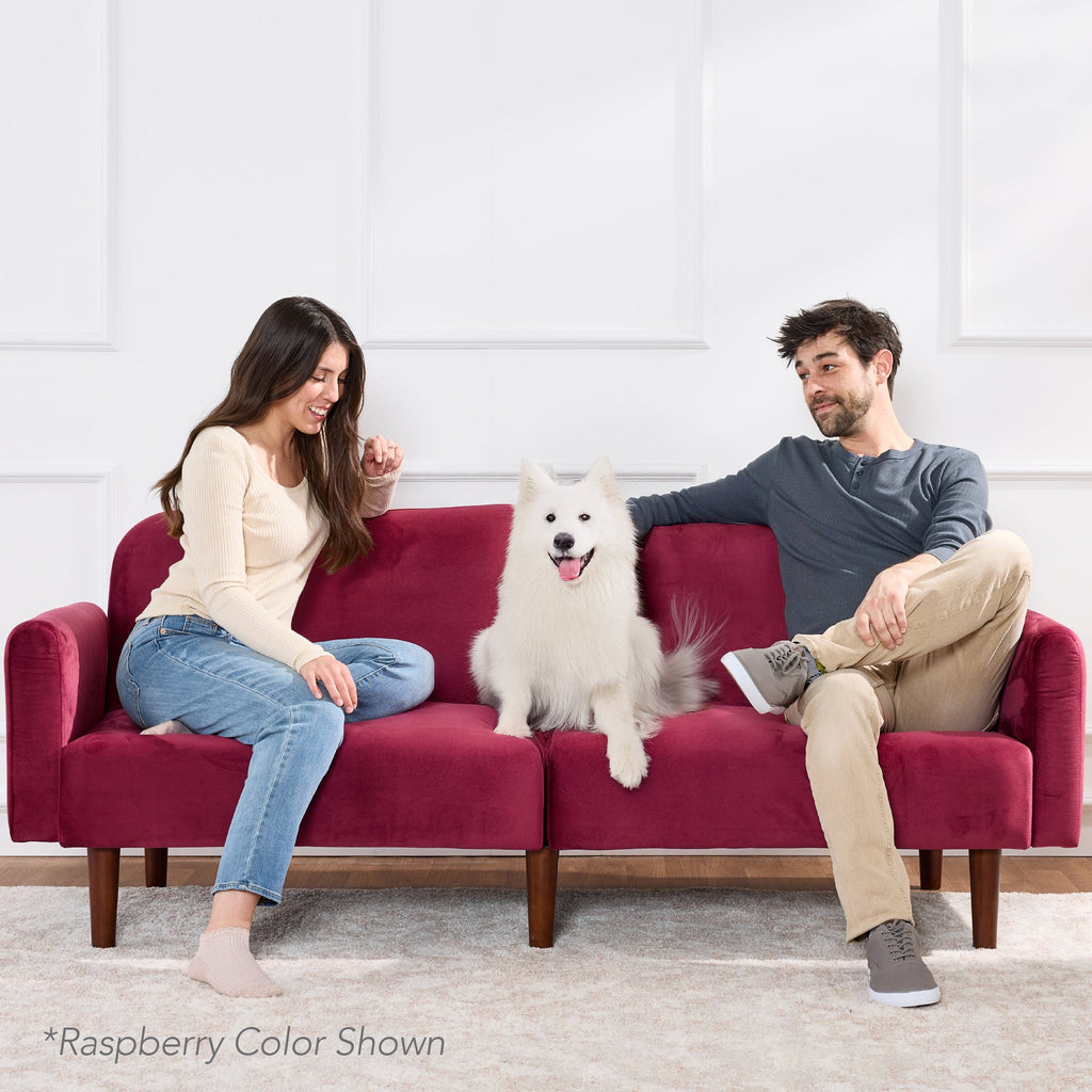 Curved Convertible Futon, Velvet Fabric Split-Back Sleeper Bed