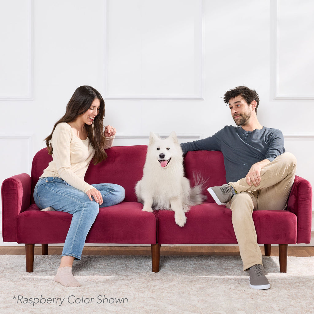 Curved Convertible Futon, Velvet Fabric Split-Back Sleeper Bed