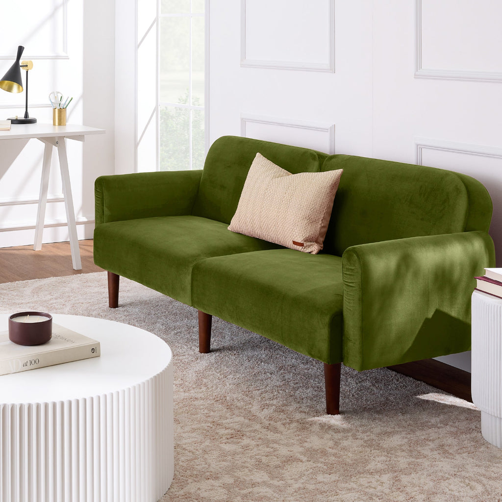 Curved Convertible Futon, Velvet Fabric Split-Back Sleeper Bed