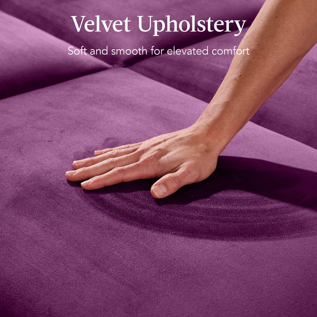 Curved Convertible Futon, Velvet Fabric Split-Back Sleeper Bed