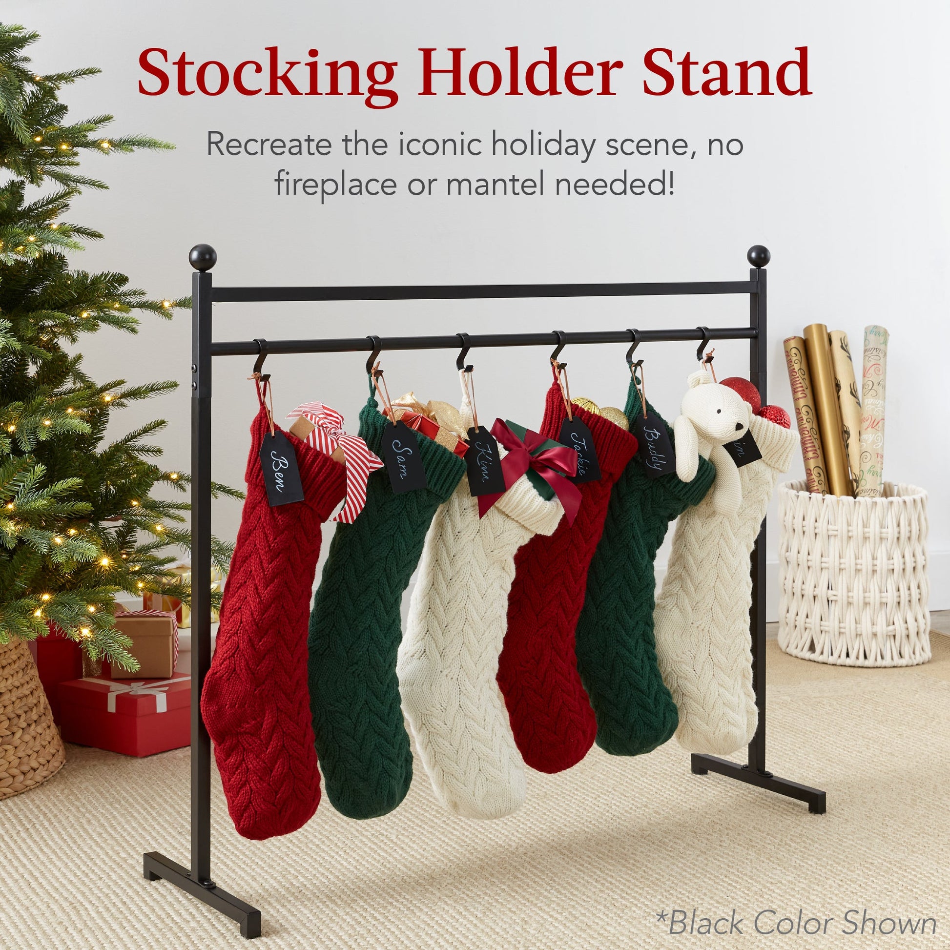 Christmas Stocking Stand, Decor Display w/ Name Tags, Chalk Marker- 3ft