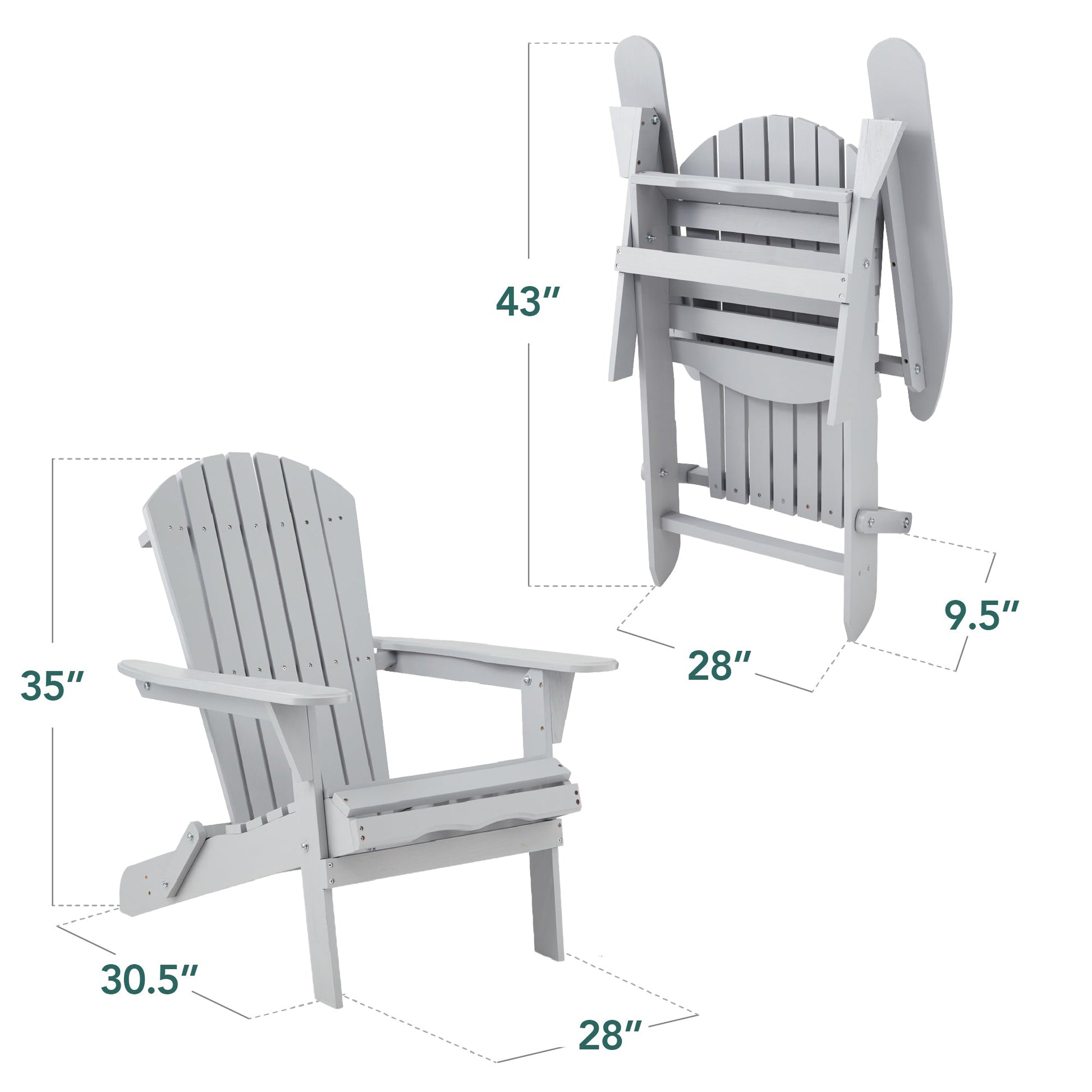 Folding Wooden Adirondack Chair, Accent Furniture w/ Natural Woodgrain
