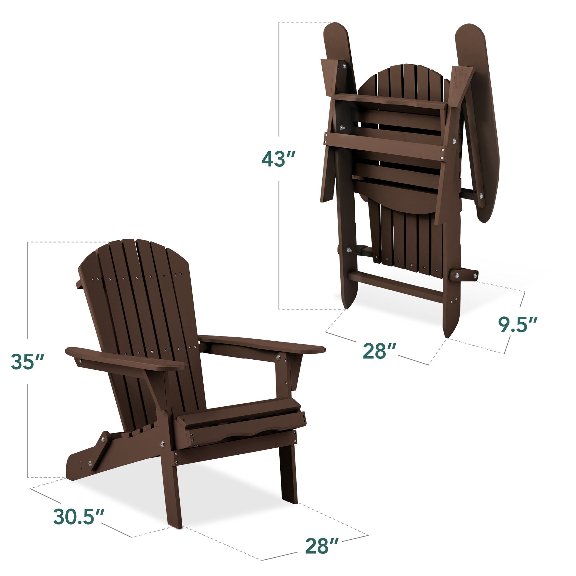 Folding Wooden Adirondack Chair, Accent Furniture w/ Natural Woodgrain