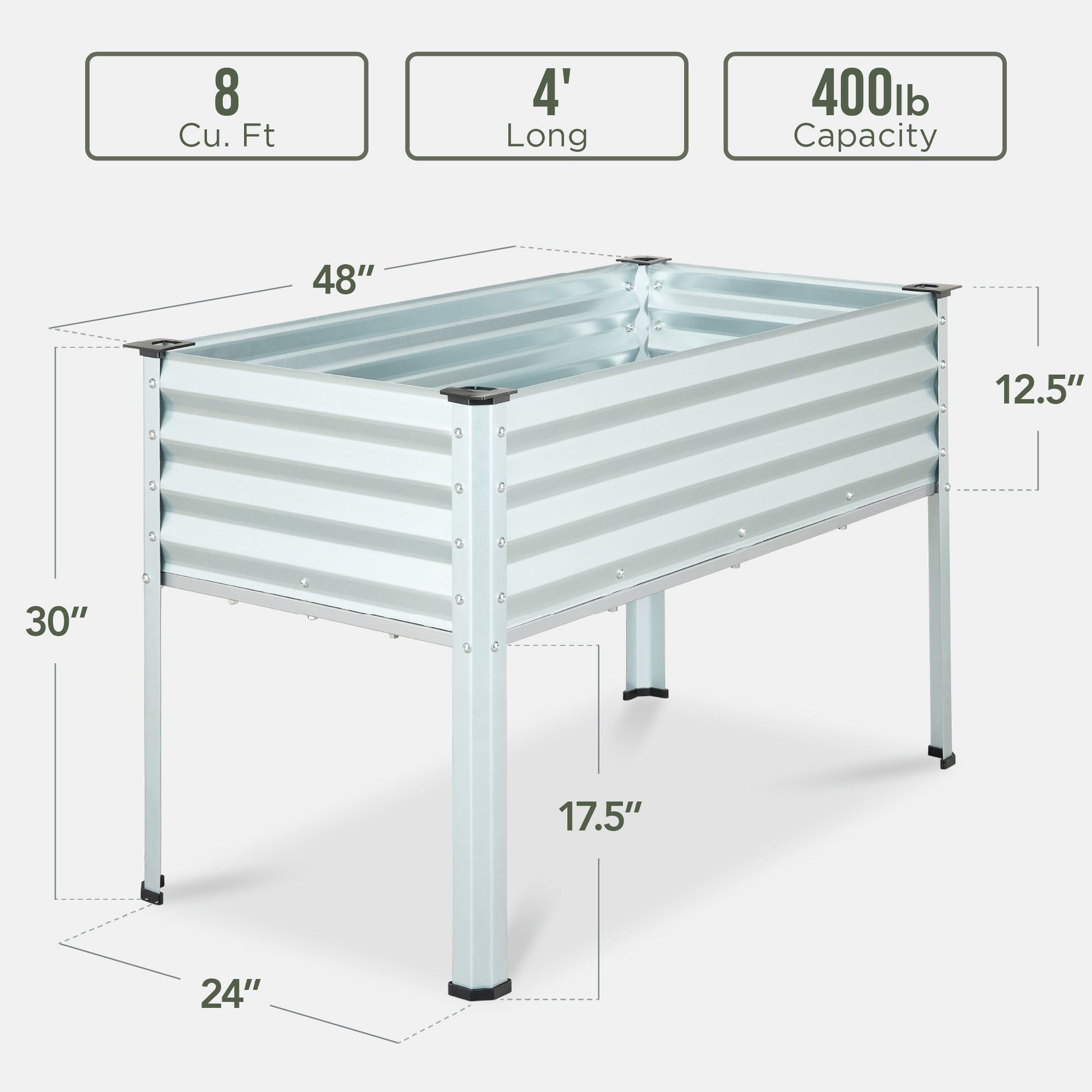 Elevated Galvanized Metal Garden Bed w/ Corner Protectors - 48x24x30in