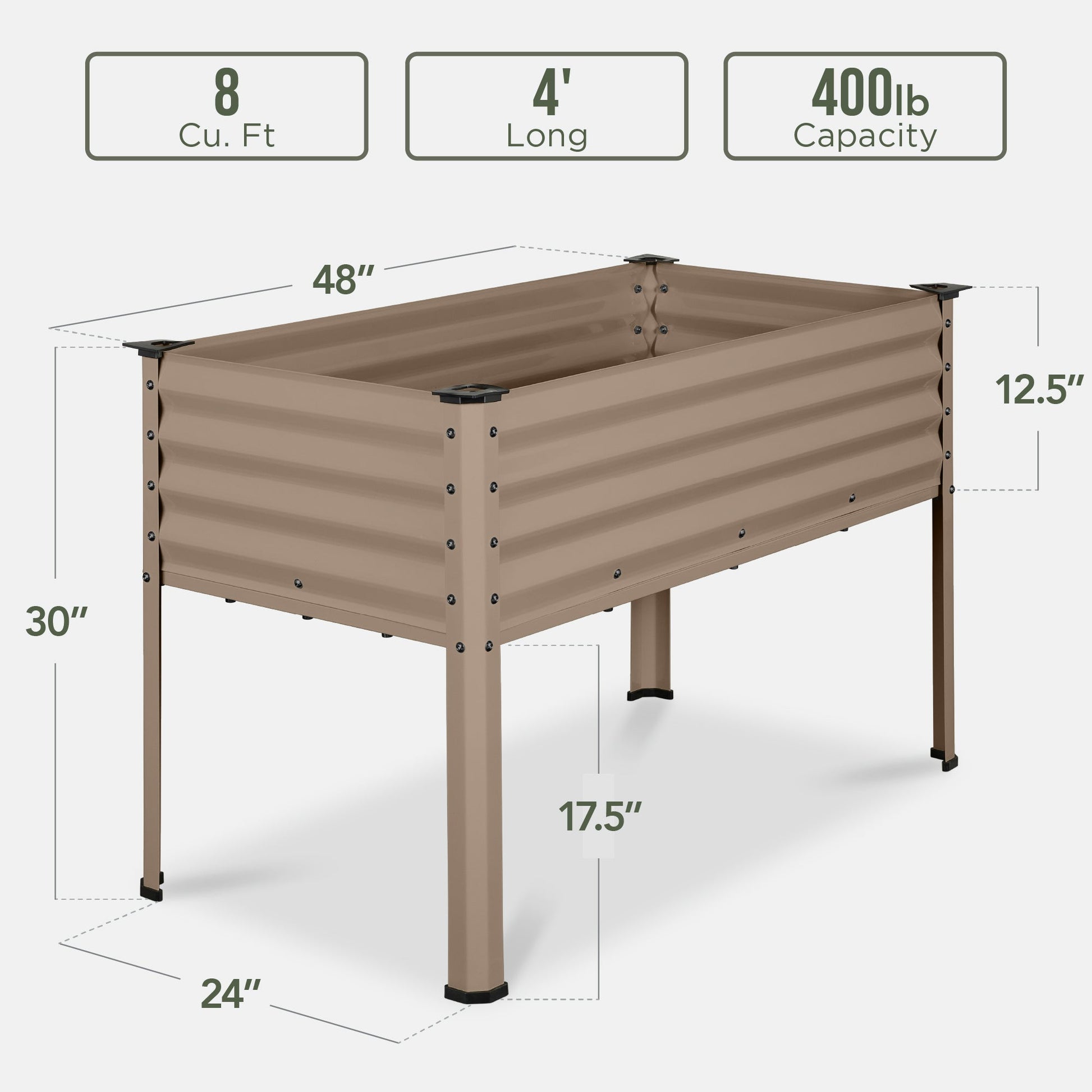 Elevated Galvanized Metal Garden Bed w/ Corner Protectors - 48x24x30in