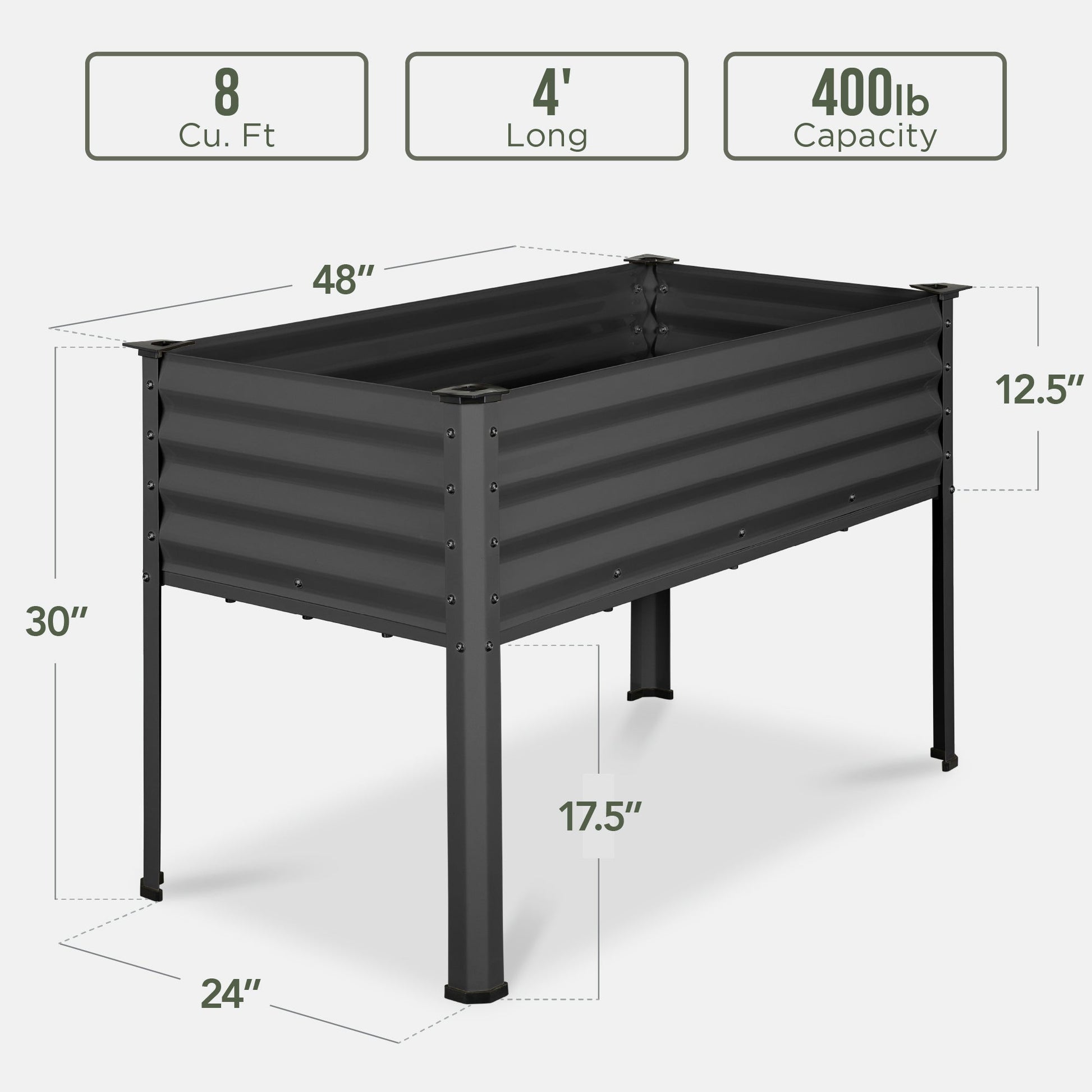 Elevated Galvanized Metal Garden Bed w/ Corner Protectors - 48x24x30in