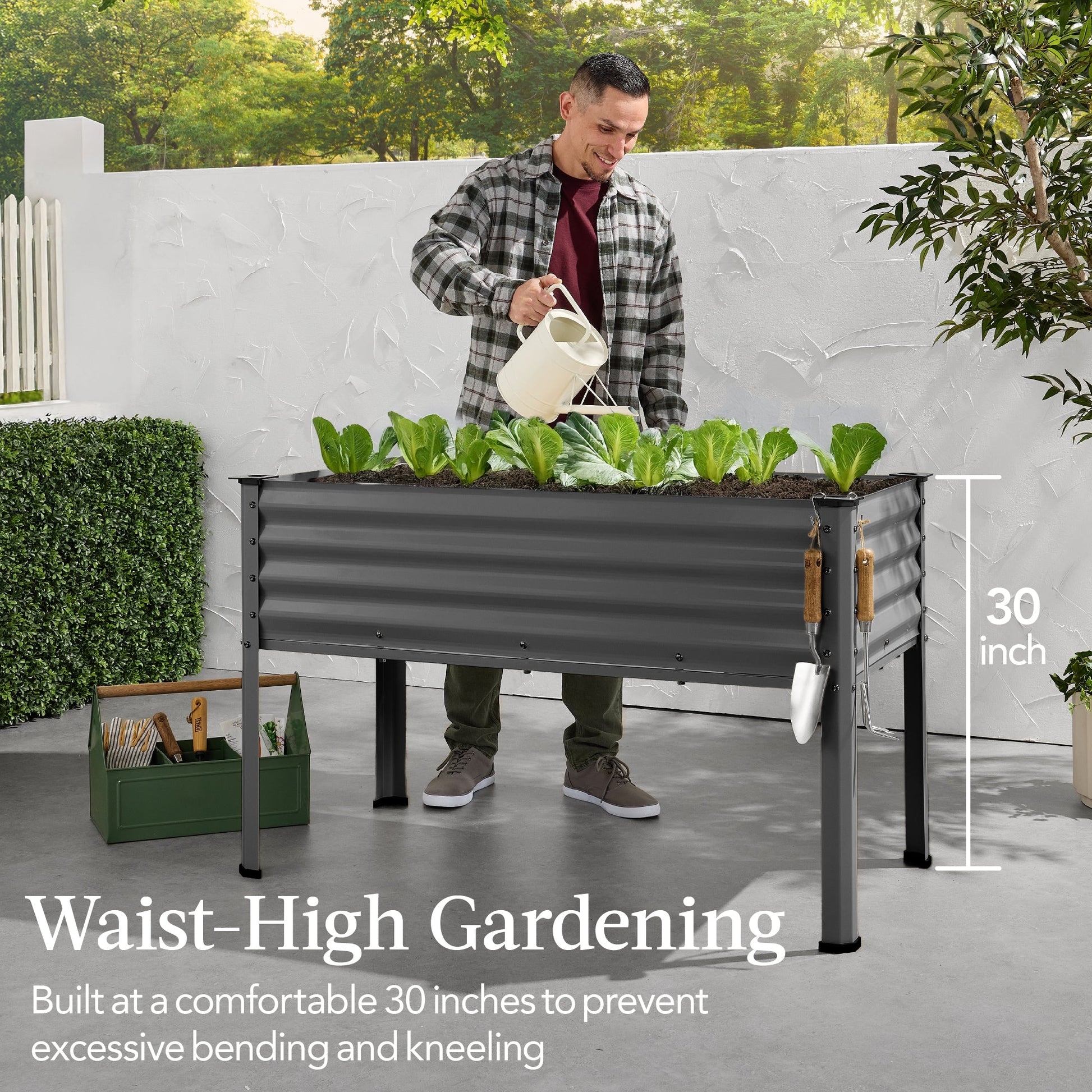Elevated Galvanized Metal Garden Bed w/ Corner Protectors - 48x24x30in