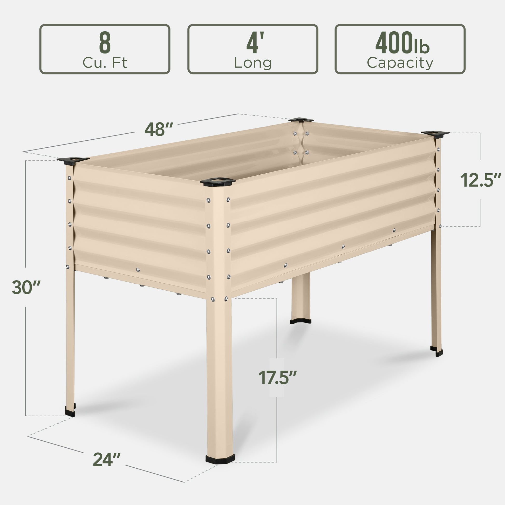 Elevated Galvanized Metal Garden Bed w/ Corner Protectors - 48x24x30in
