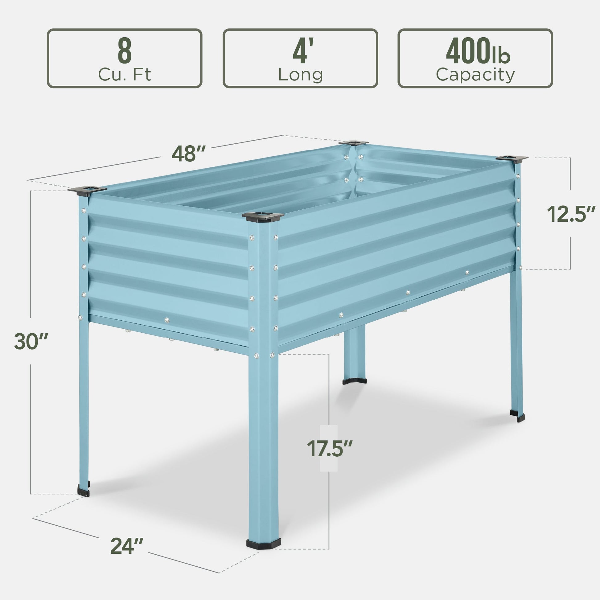 Elevated Galvanized Metal Garden Bed w/ Corner Protectors - 48x24x30in