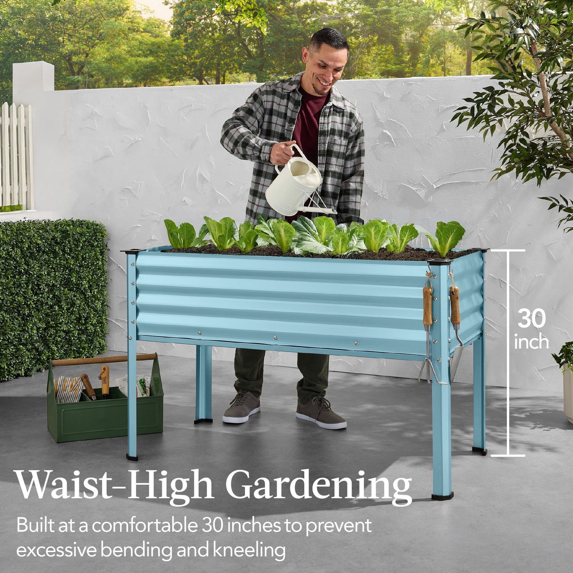 Elevated Galvanized Metal Garden Bed w/ Corner Protectors - 48x24x30in