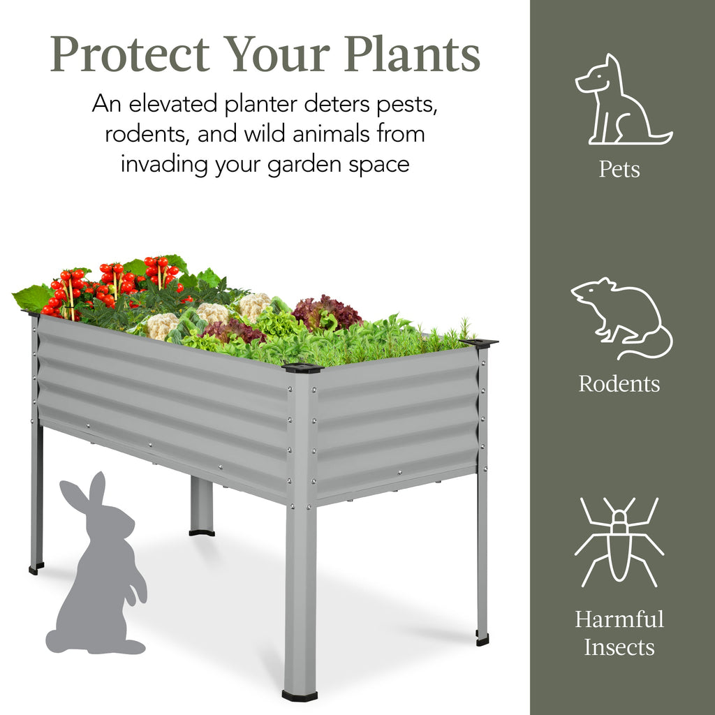 Elevated Galvanized Metal Garden Bed w/ Corner Protectors - 48x24x30in