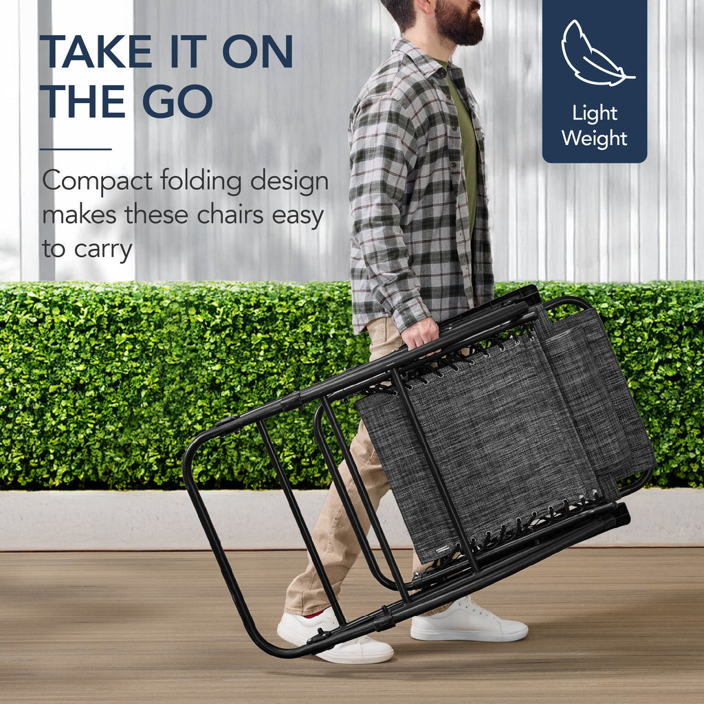 Folding Outdoor Zero Gravity Rocking Lounge Chair w/ Headrest Pillow